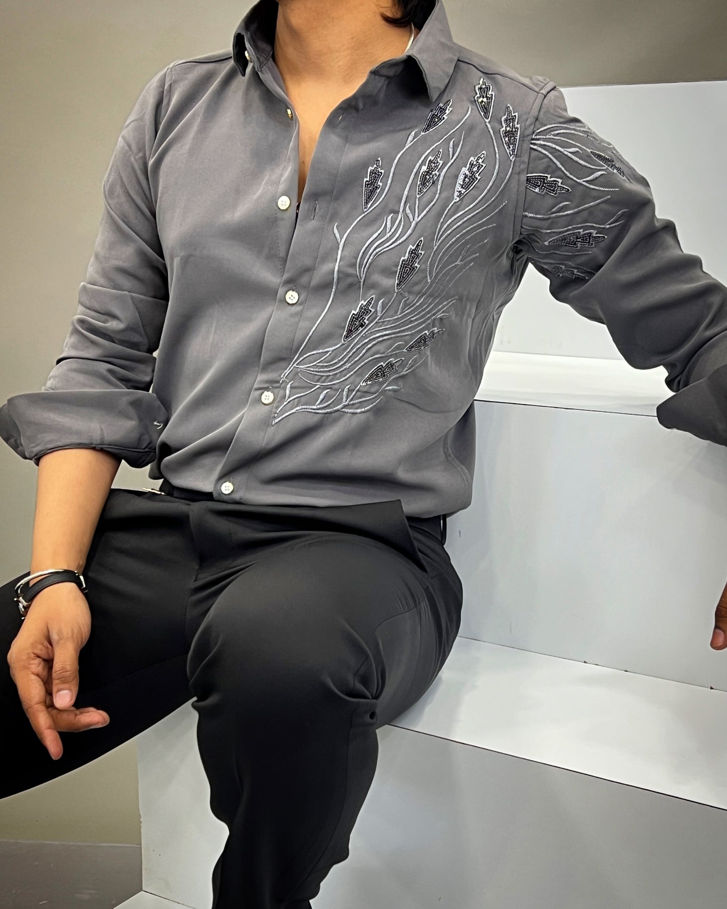 Gold thread party wear shirt