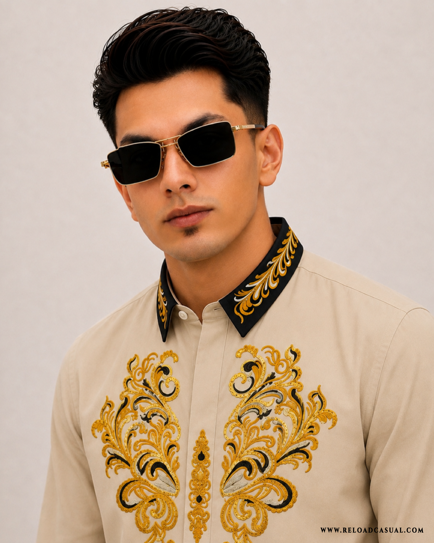 Men's Royal Contrast Collar Embroidered Shirt