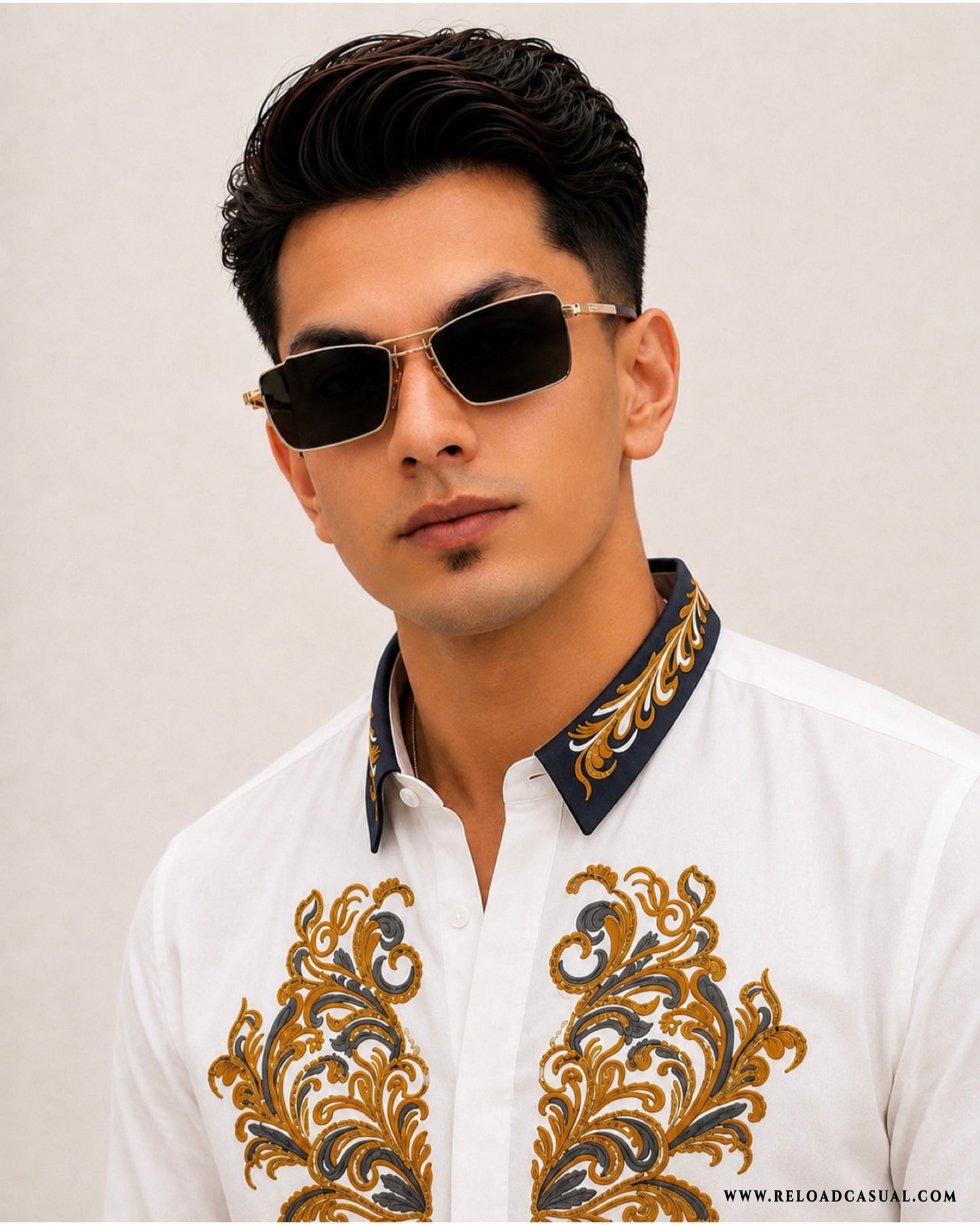 Men's Royal Contrast Collar Embroidered Shirt