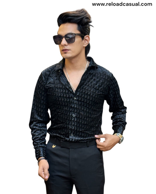 Men’s Premium Velvet H Fabric Shirt – Black & Gold