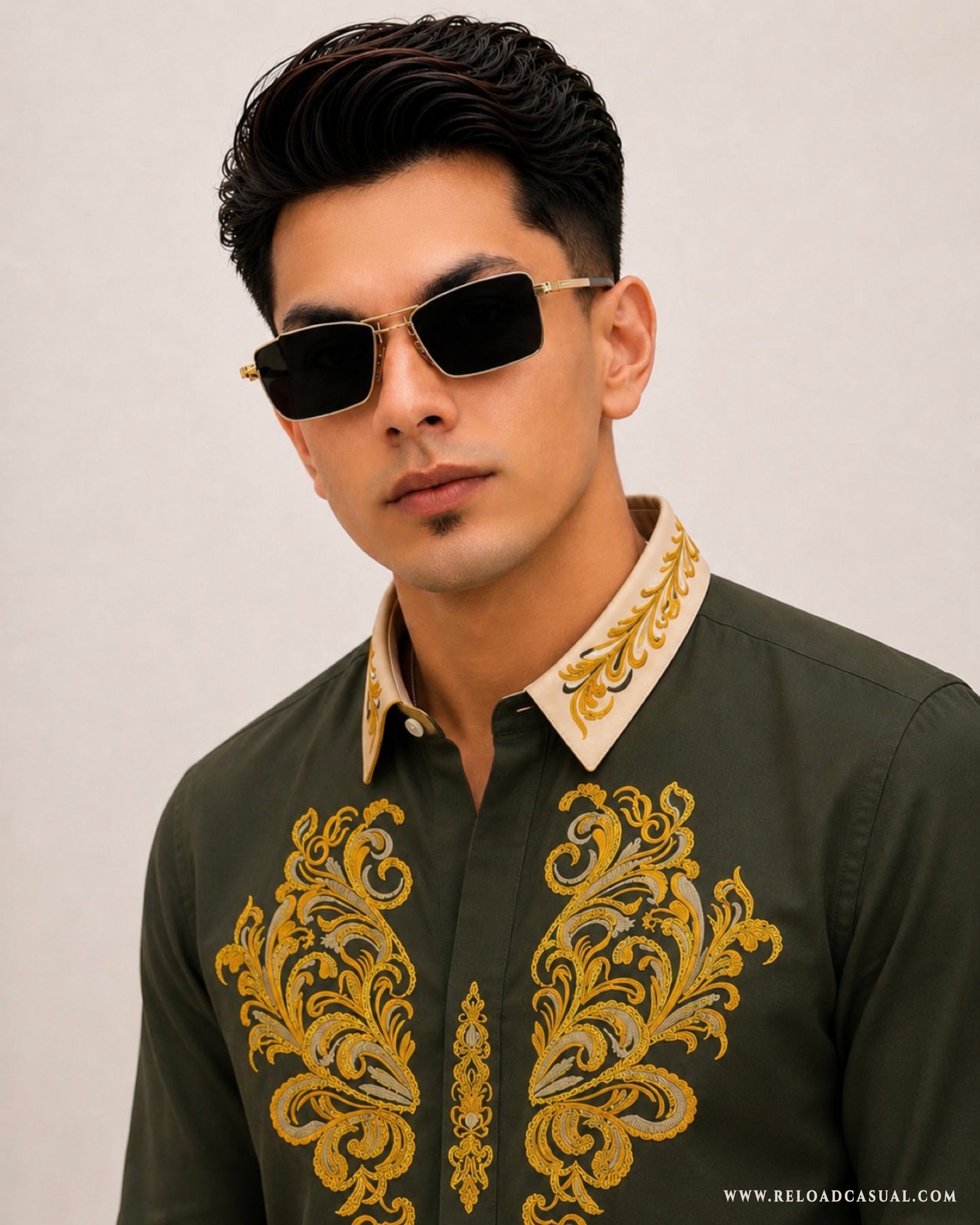 Men's Royal Contrast Collar Embroidered Shirt