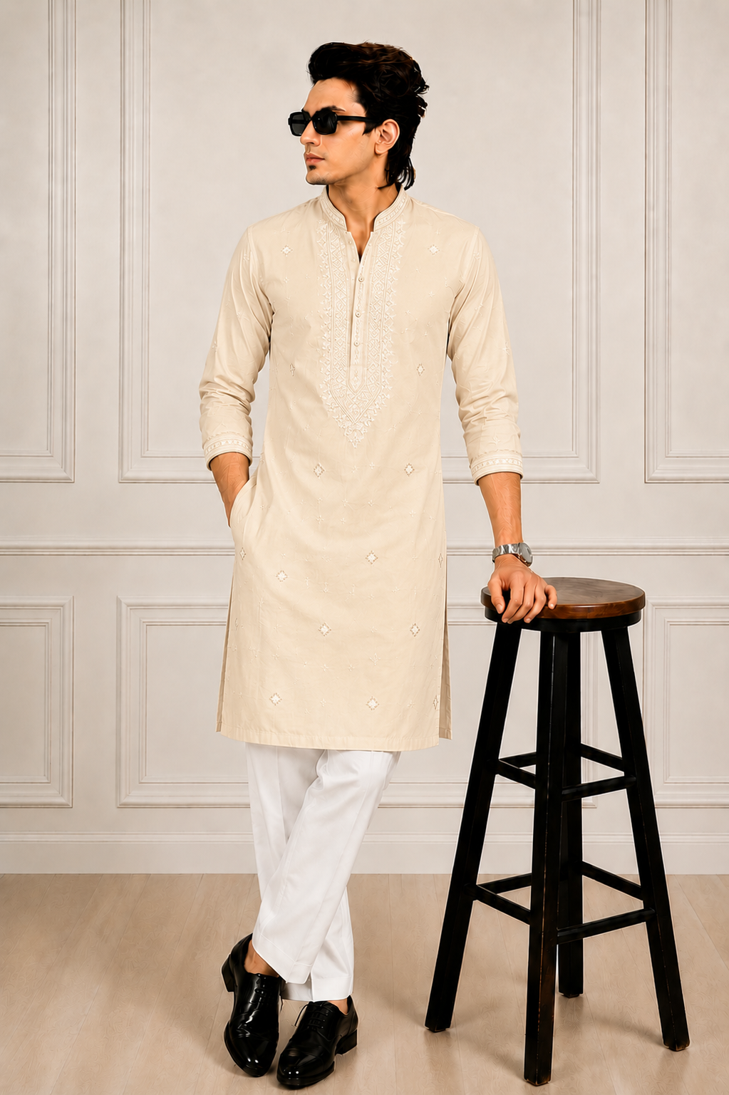 Mirror Work Men Kurta Payjama Combo