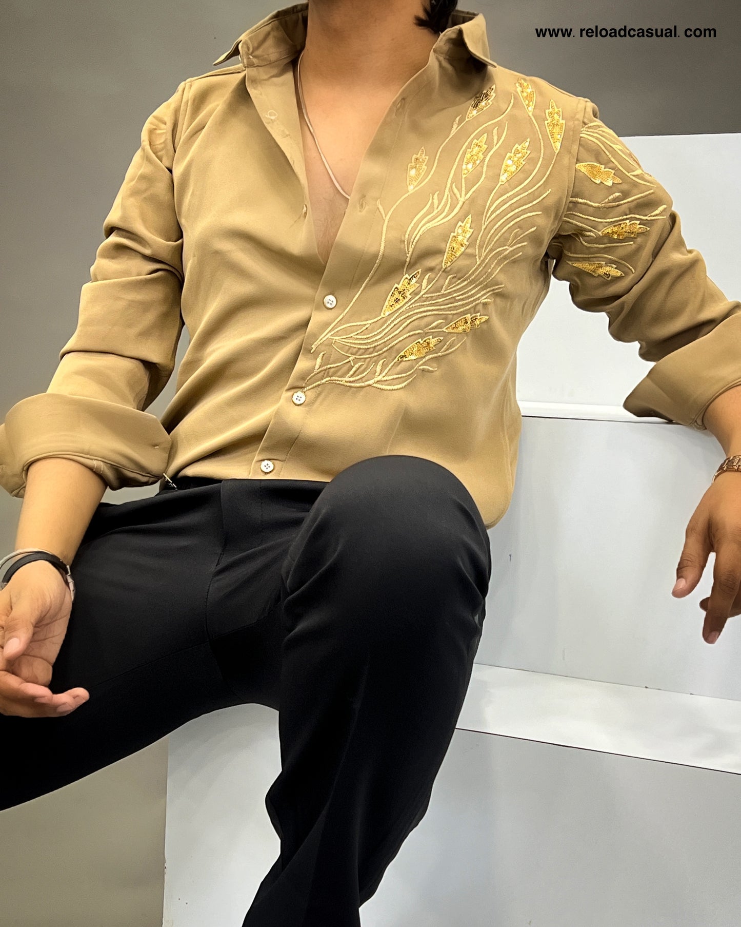 Gold thread party wear shirt