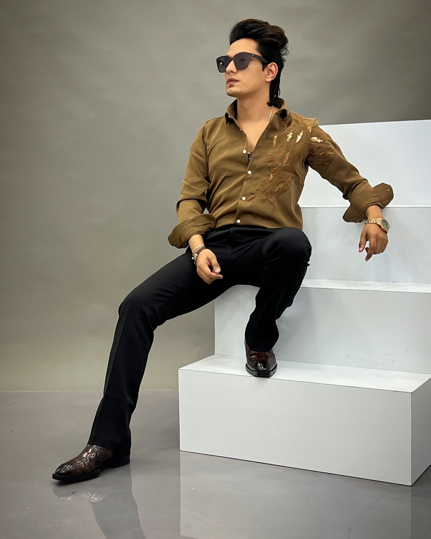 Gold thread party wear shirt