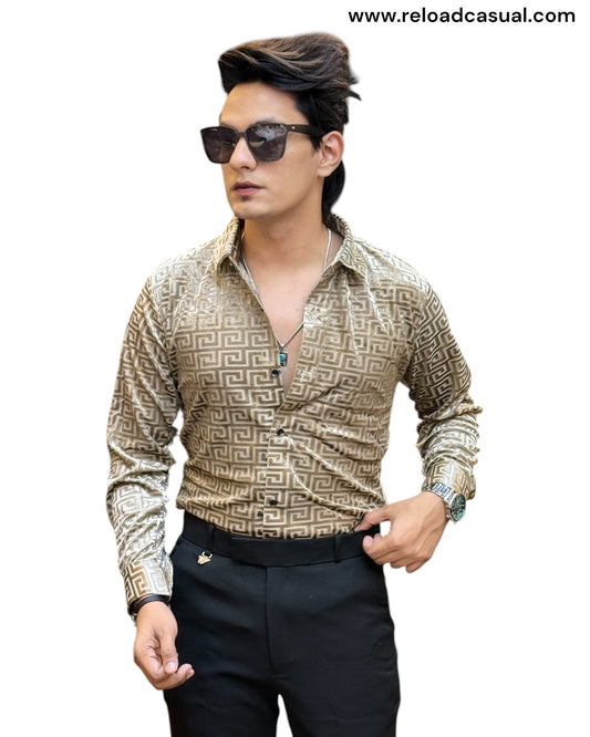 Men’s Premium Velvet H Fabric Shirt – Black & Gold
