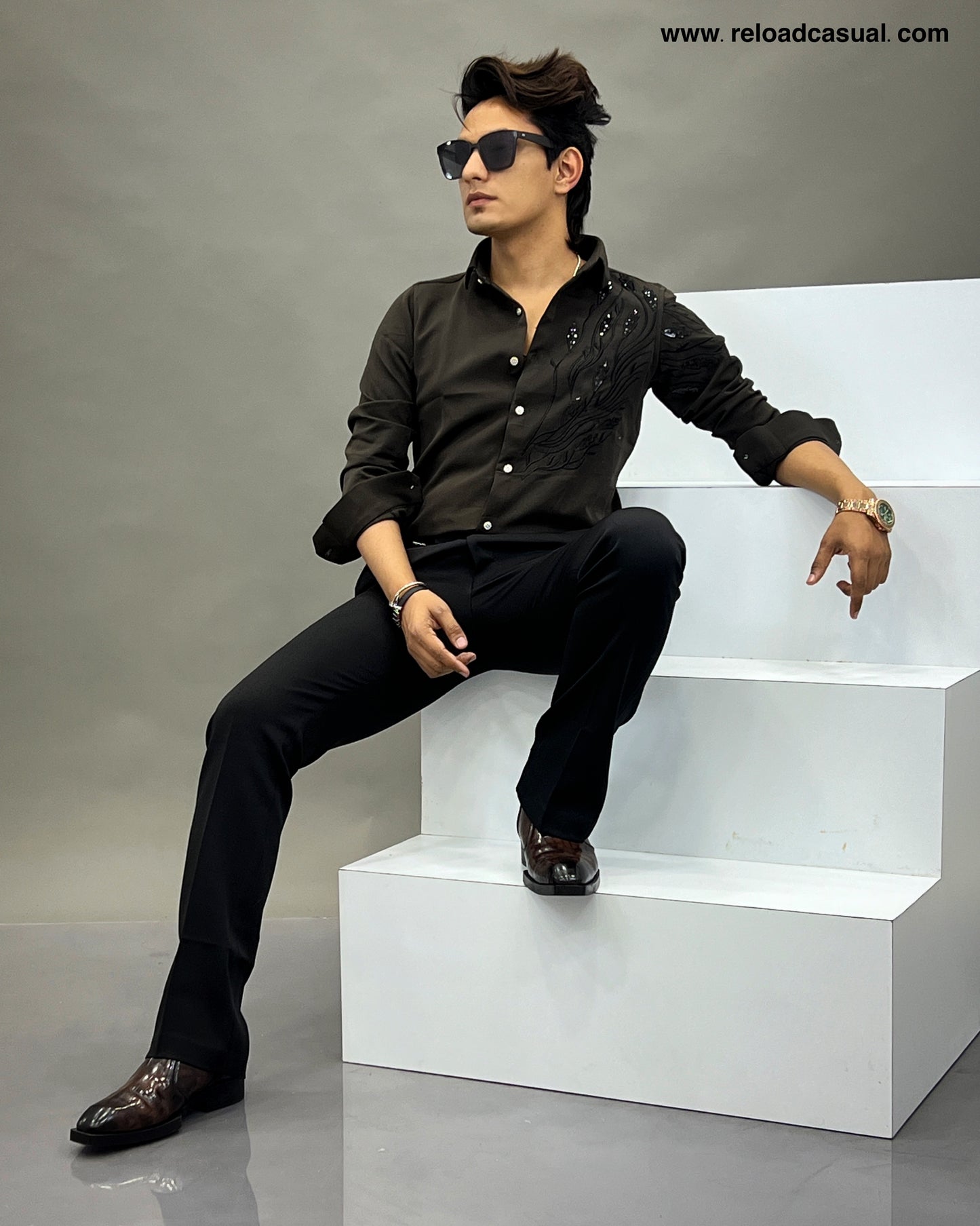 Gold thread party wear shirt