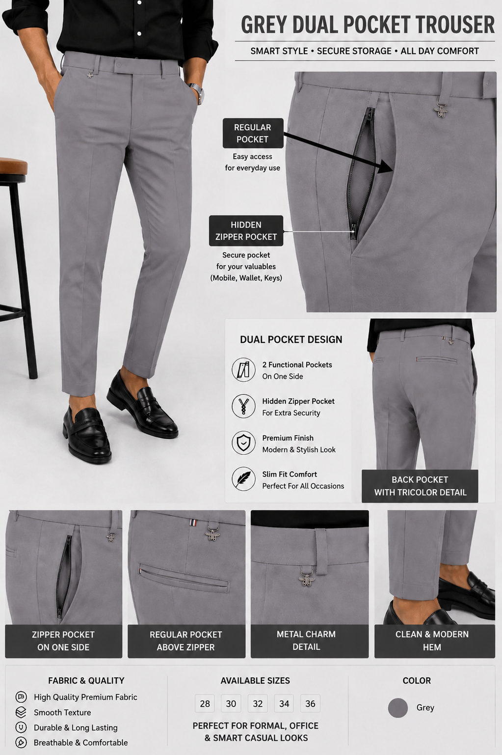 Men's Oxford Breathable Shirt + Hidden Zip Pocket Pant Combo