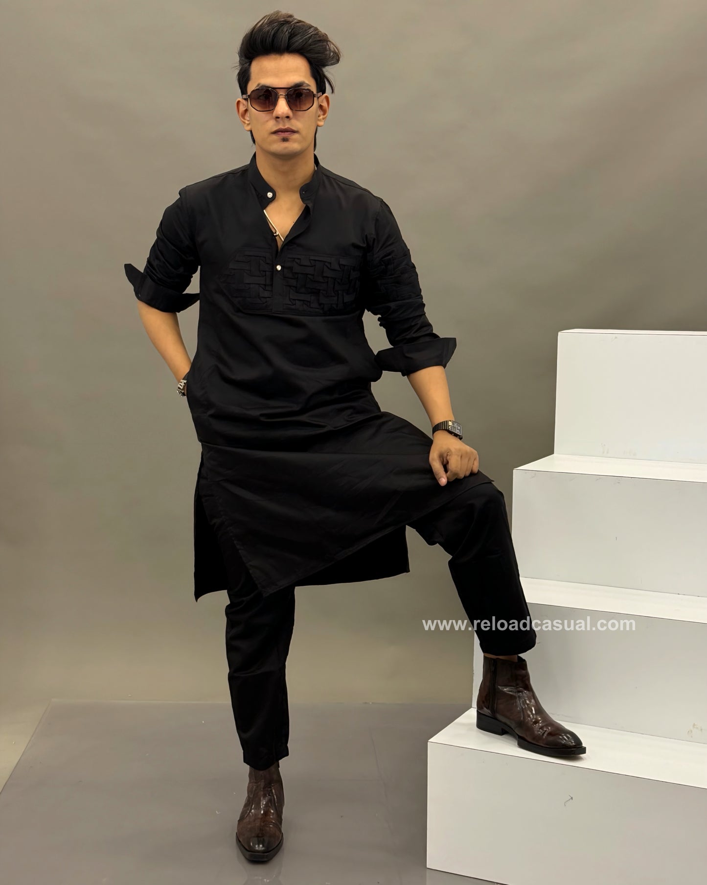 Textured panel kurta combo