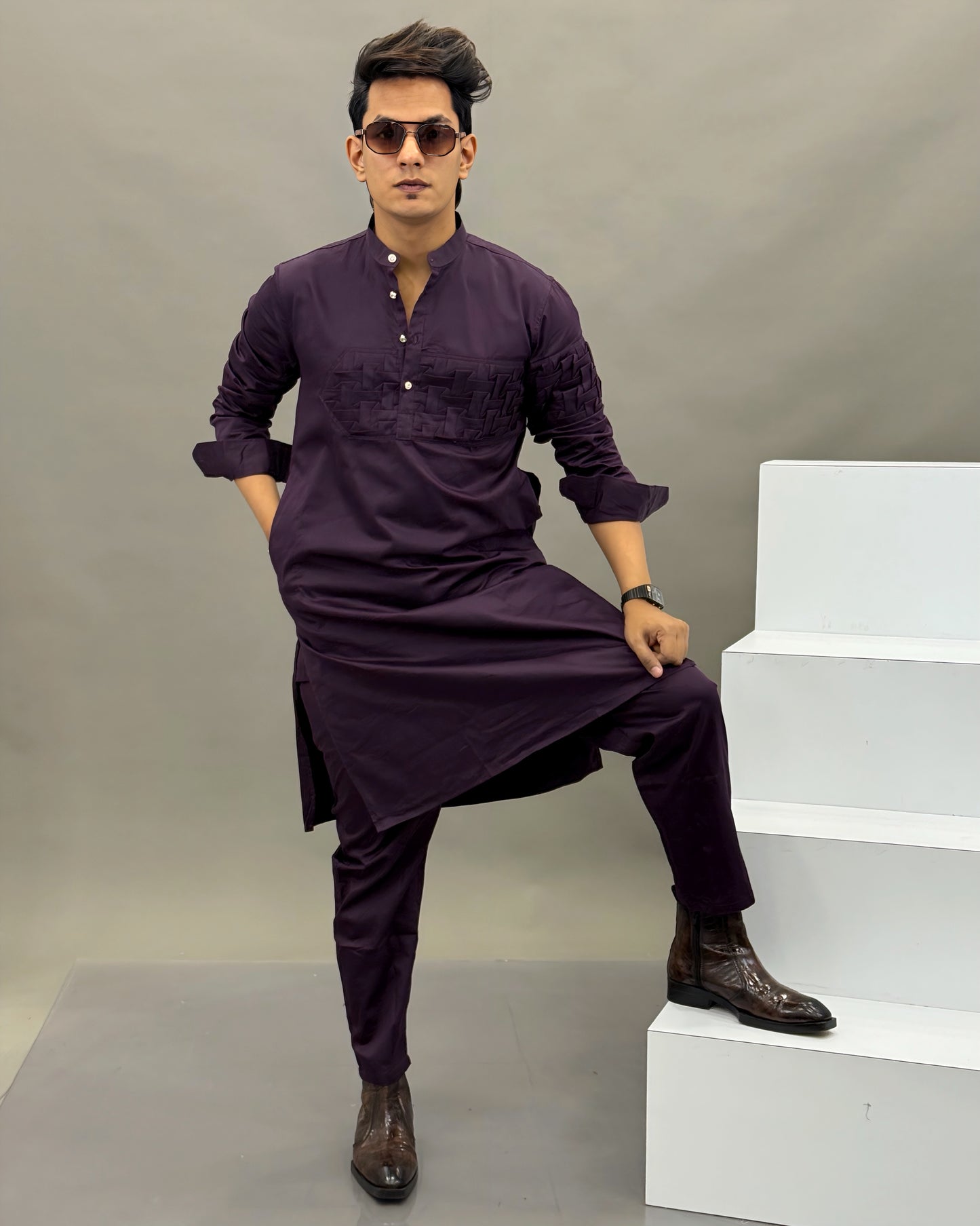 Textured panel kurta combo