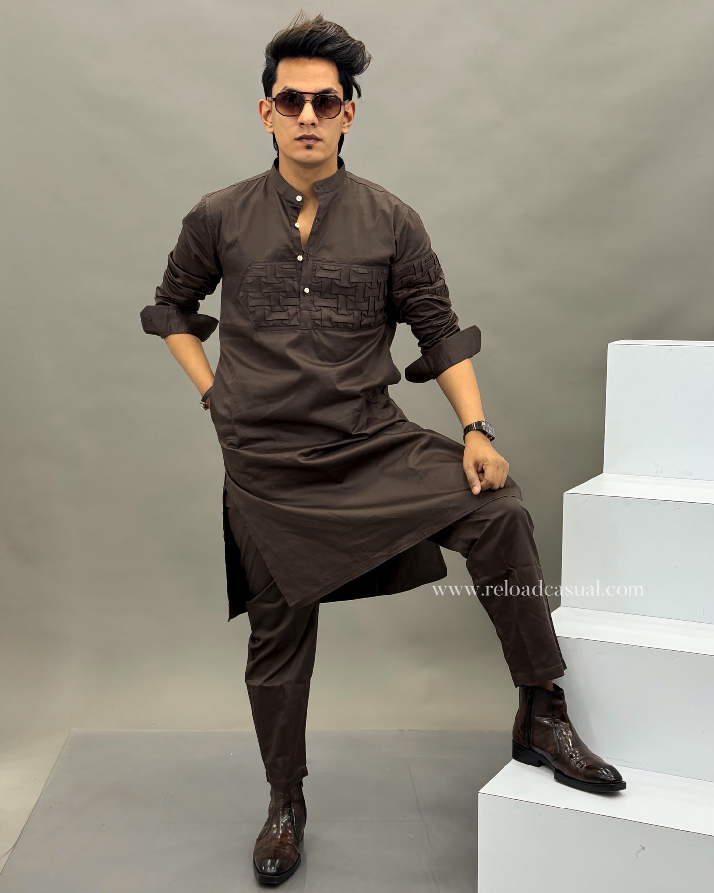 Textured panel kurta combo