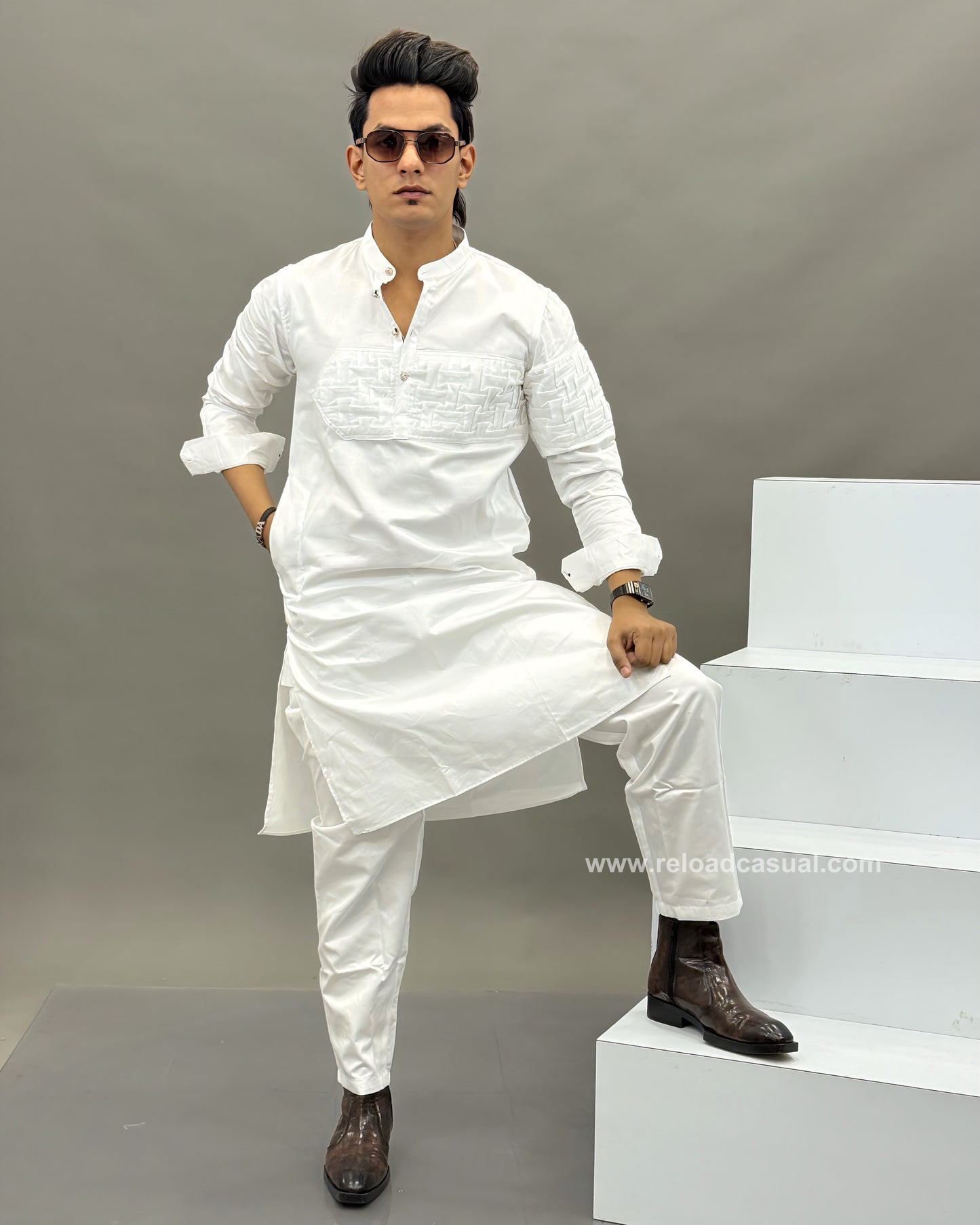 Textured panel kurta combo