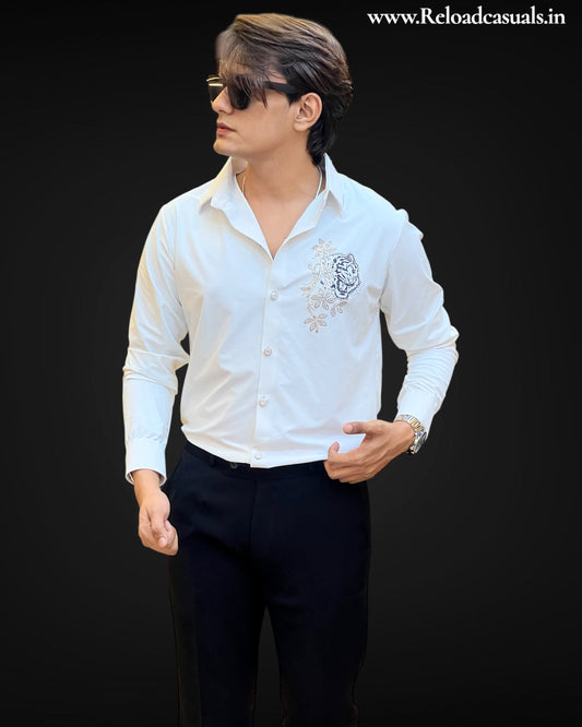White Tiger Embroidered Stitchless Shirt