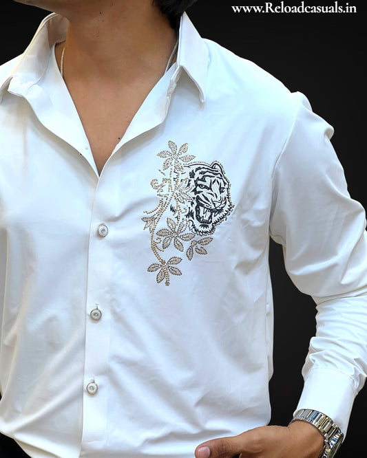 White Tiger Embroidered Stitchless Shirt