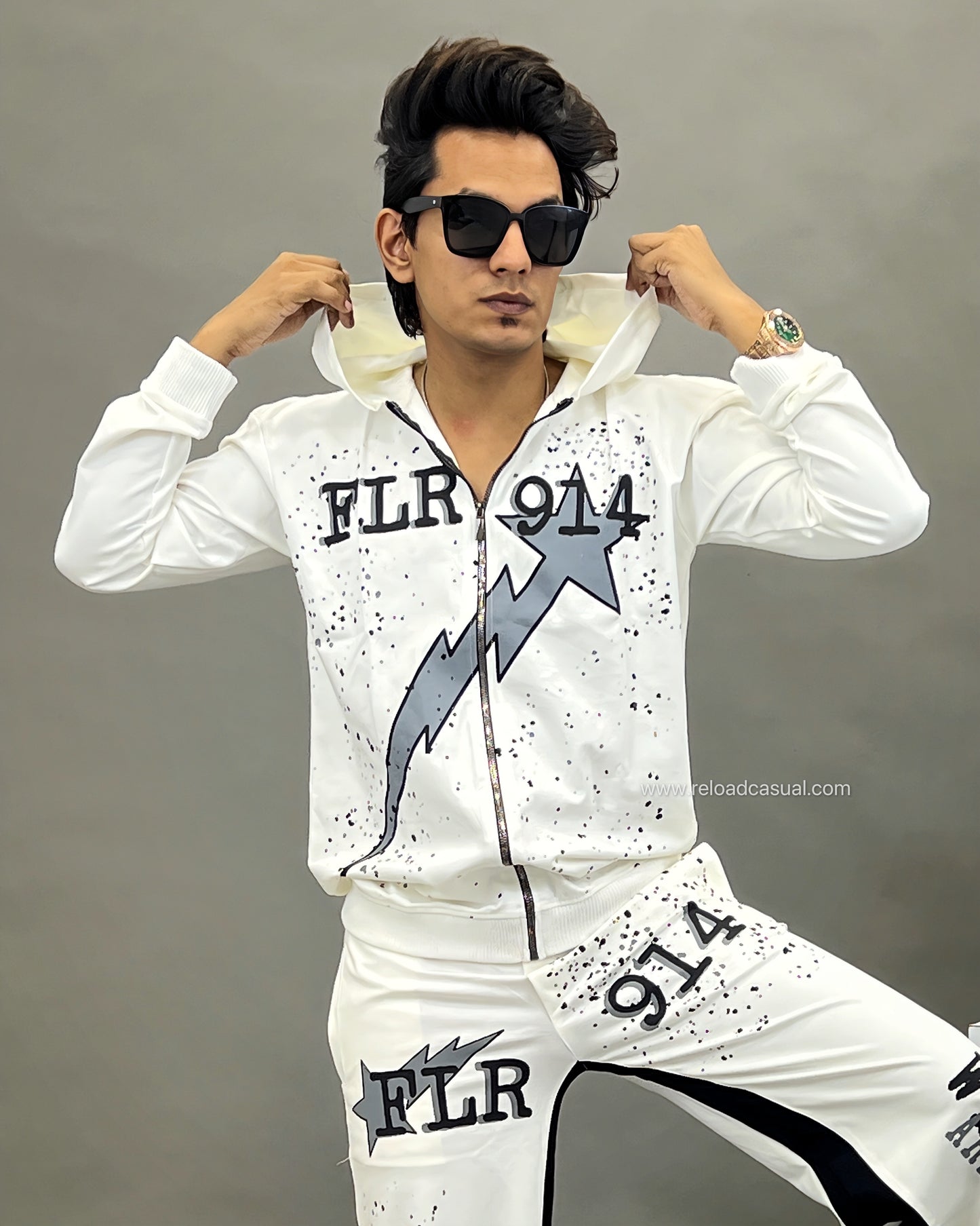 Thunder Printed Hood Neck Tracksuit set