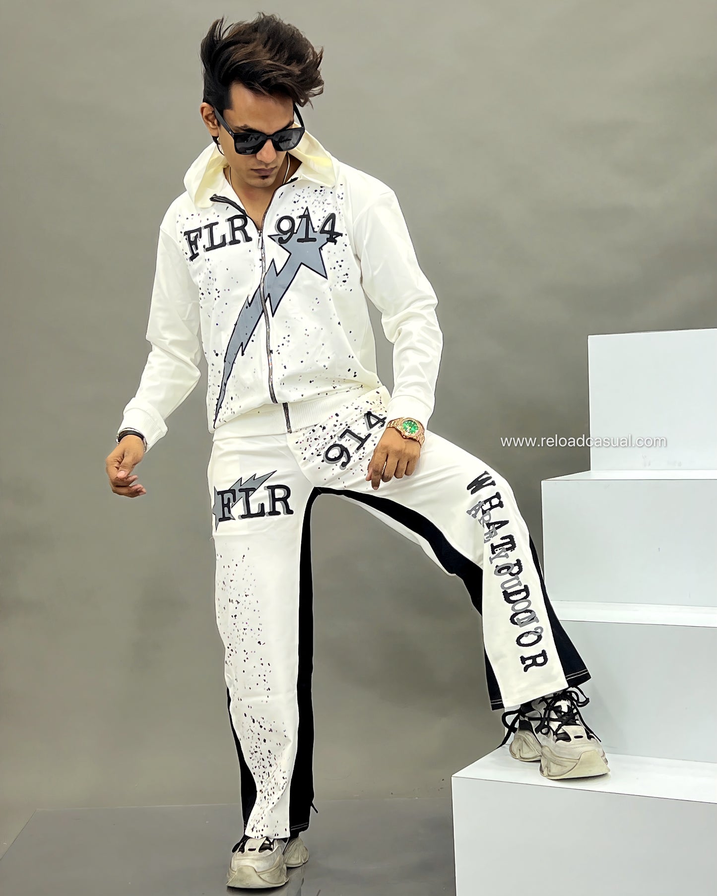 Thunder Printed Hood Neck Tracksuit set