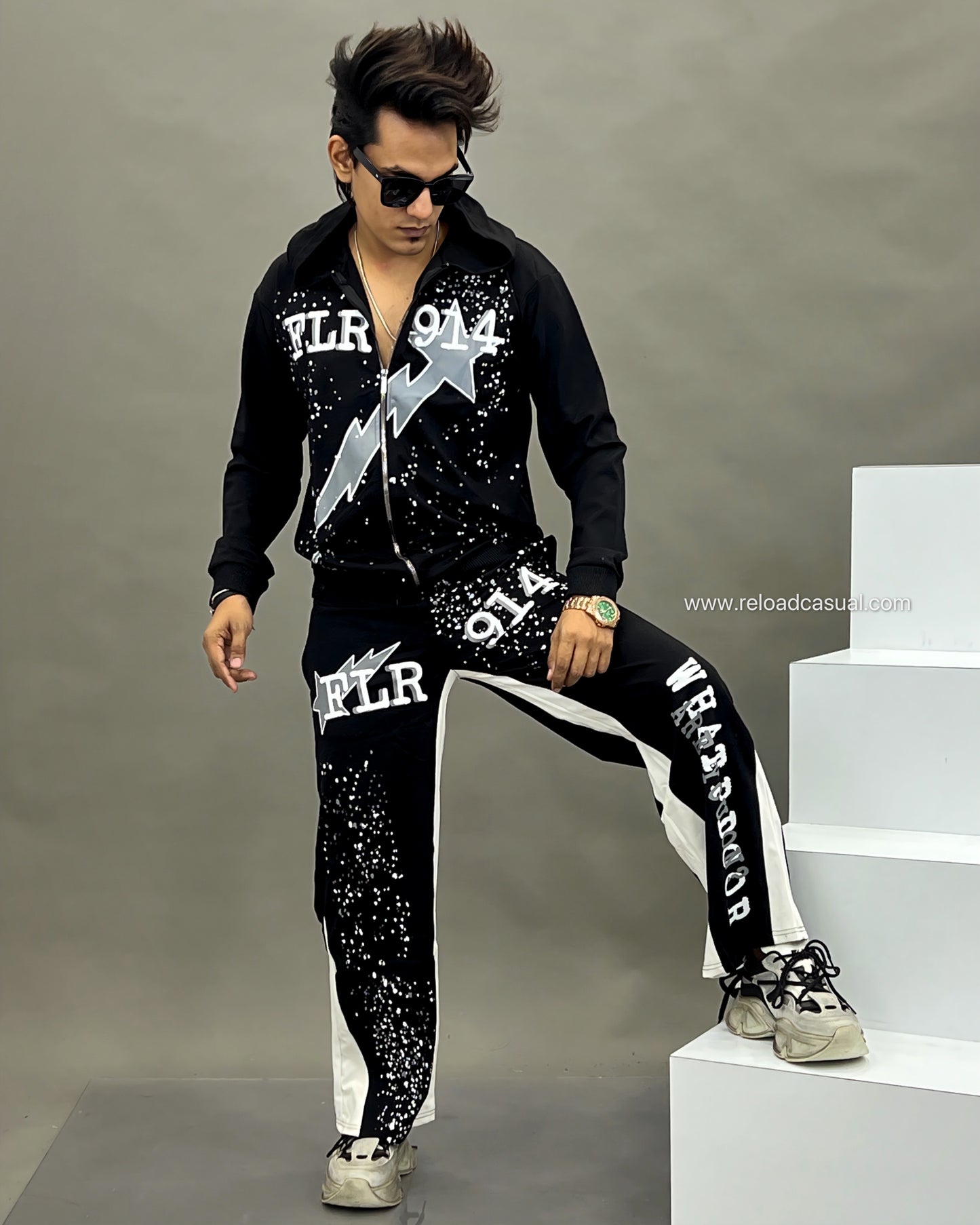 Thunder Printed Hood Neck Tracksuit set