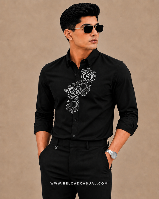 Rose Crest Embroidered Lachka Shirt
