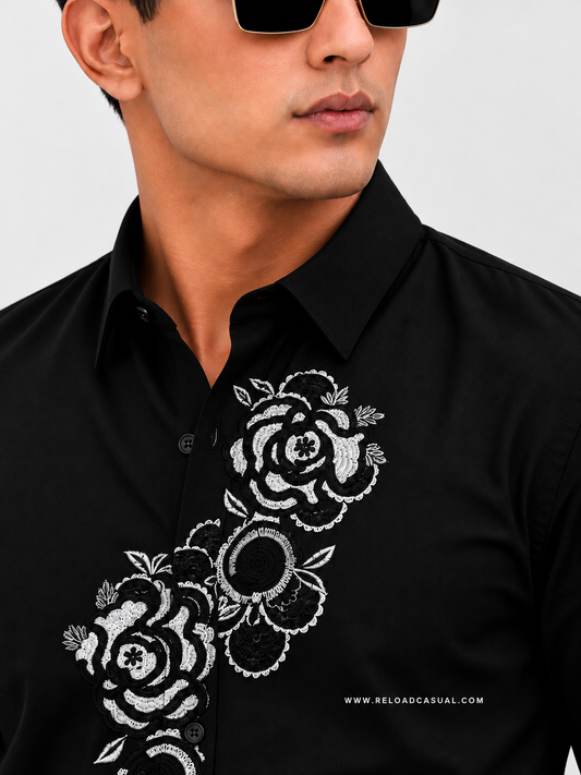 Rose Crest Embroidered Lachka Shirt
