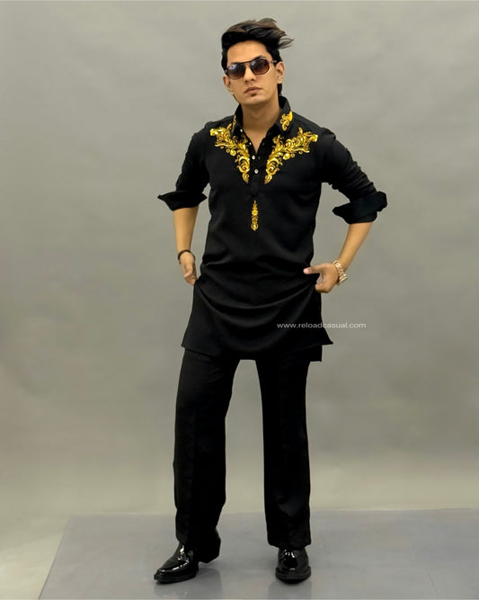 Gold zari floral Lachka kurta combo