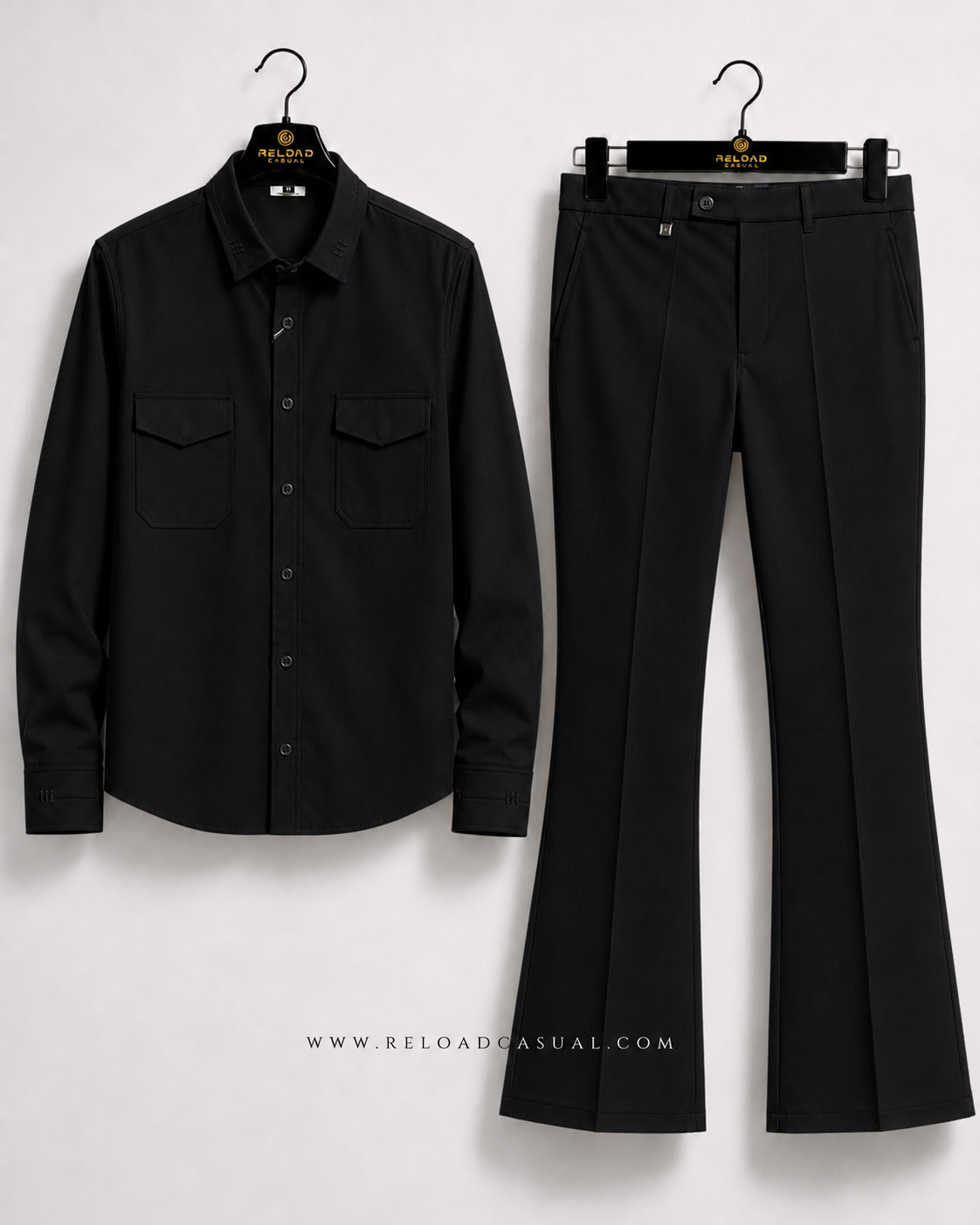 Twill Embroidered Collar Bootcut Co-ord Set
