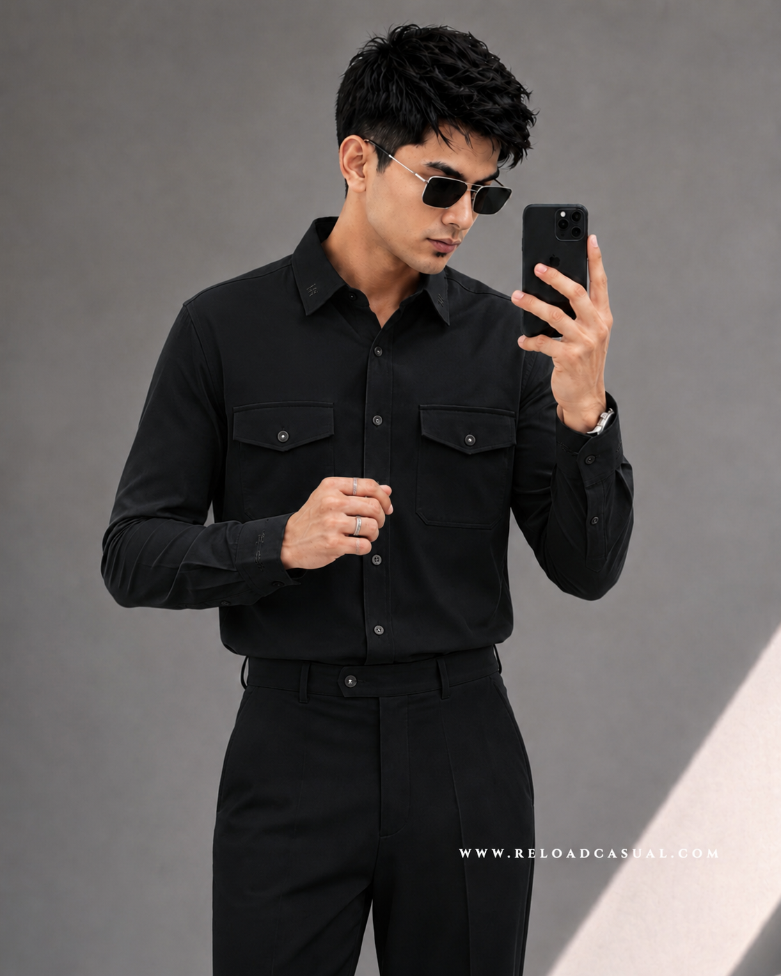 Twill Embroidered Collar Bootcut Co-ord Set