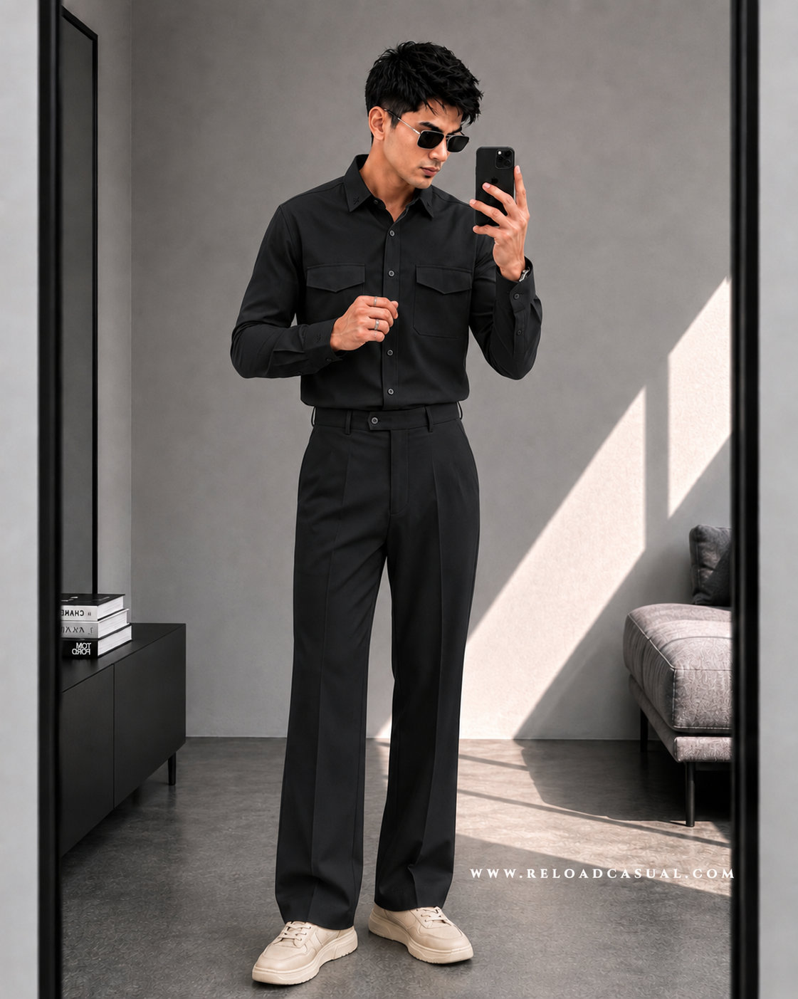 Twill Embroidered Collar Bootcut Co-ord Set