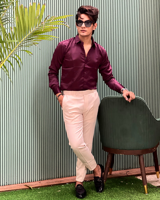 Premium Satin Shirt & Adj Lycra Pant-Combo