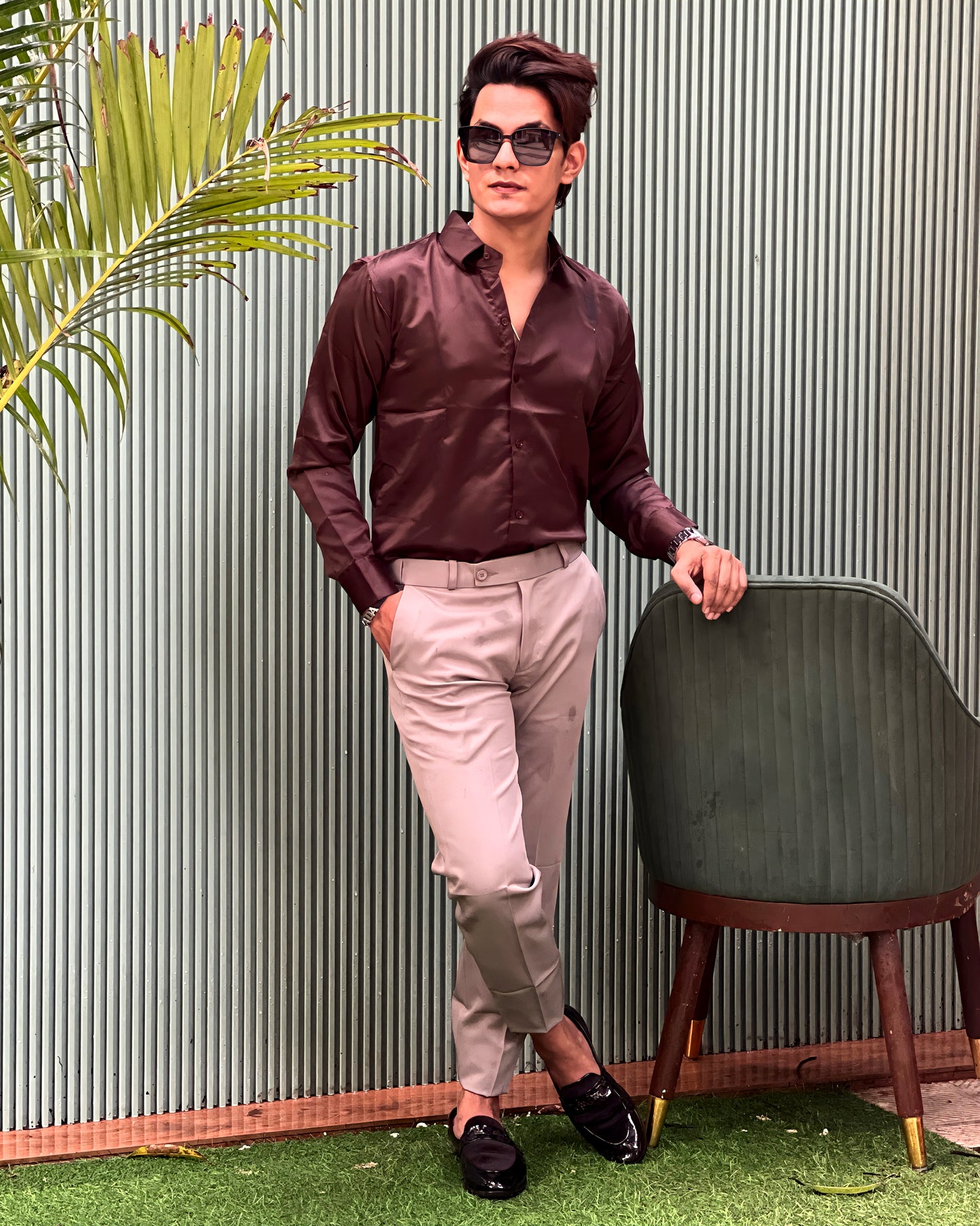 Premium Satin Shirt & Adj Lycra Pant-Combo