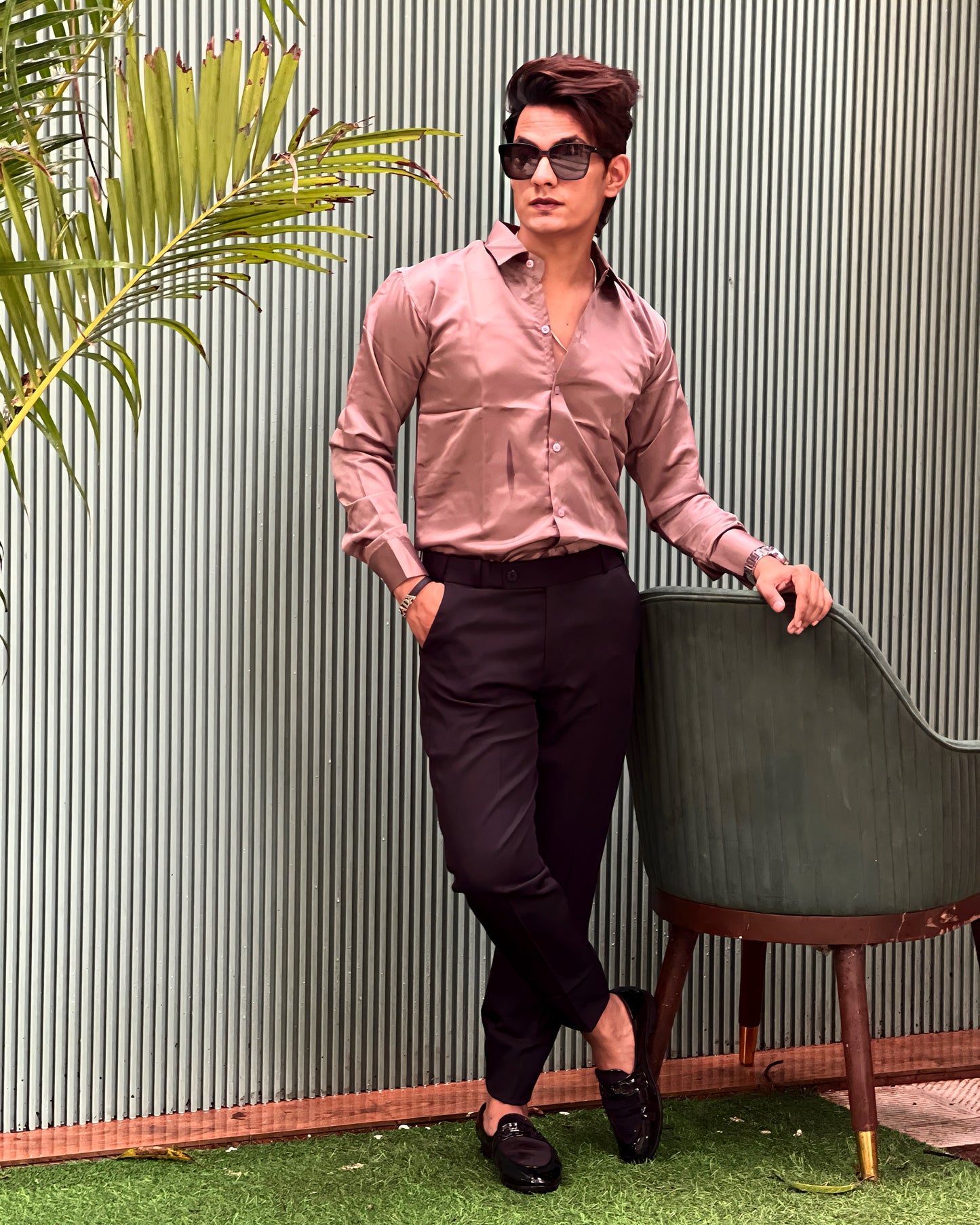 Premium Satin Shirt & Adj Lycra Pant-Combo