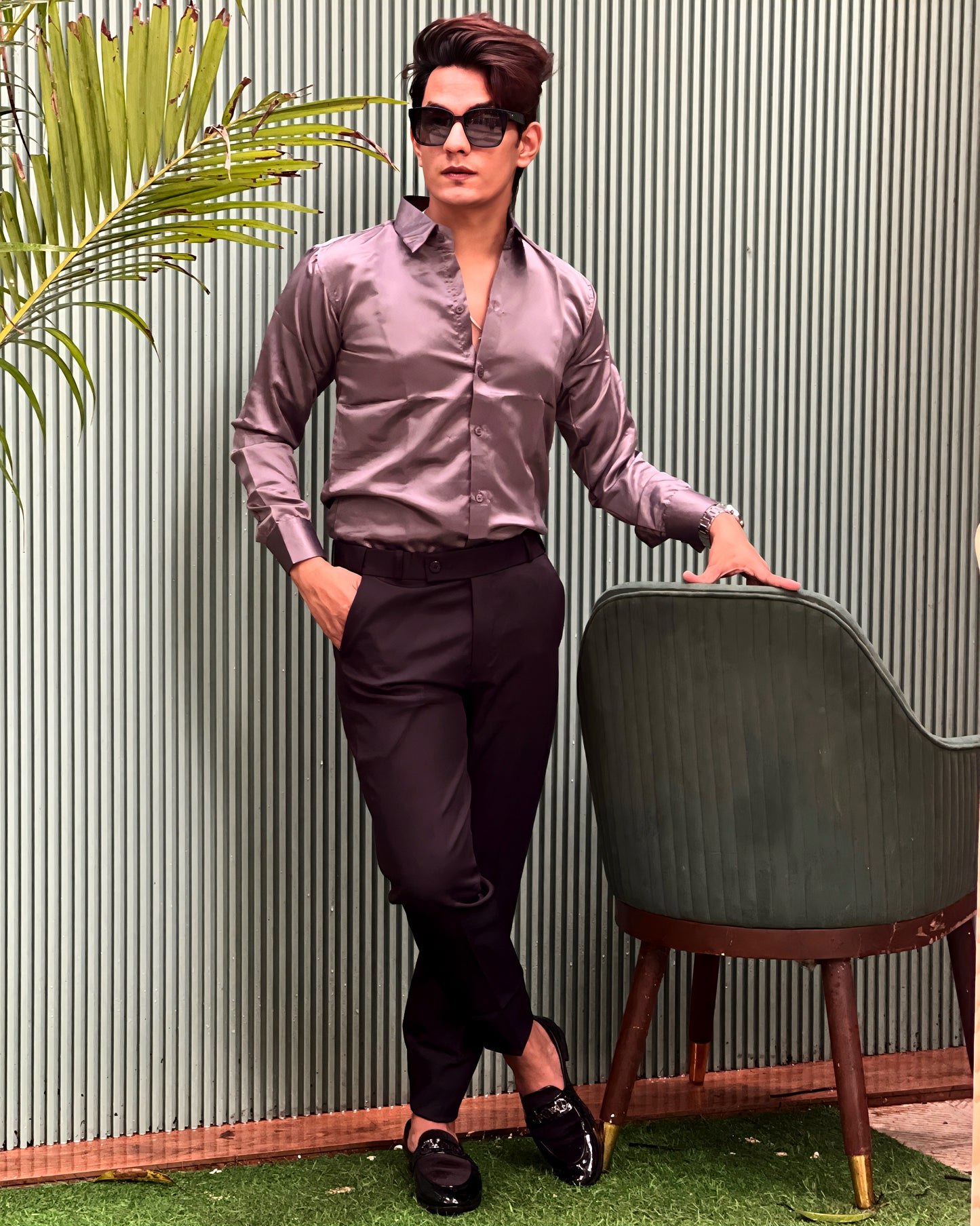 Premium Satin Shirt & Adj Lycra Pant-Combo