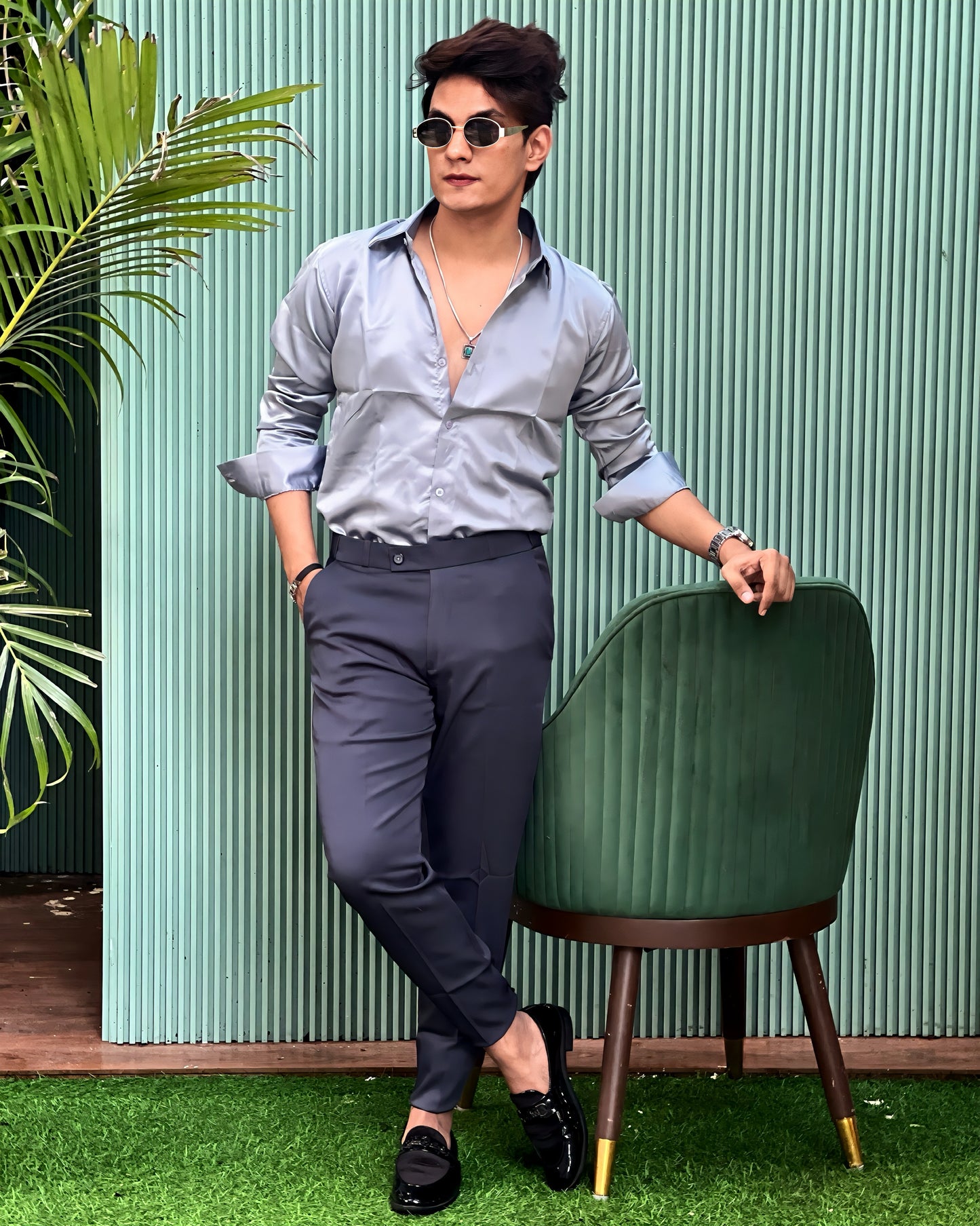 Premium Satin Shirt & Adj Lycra Pant-Combo