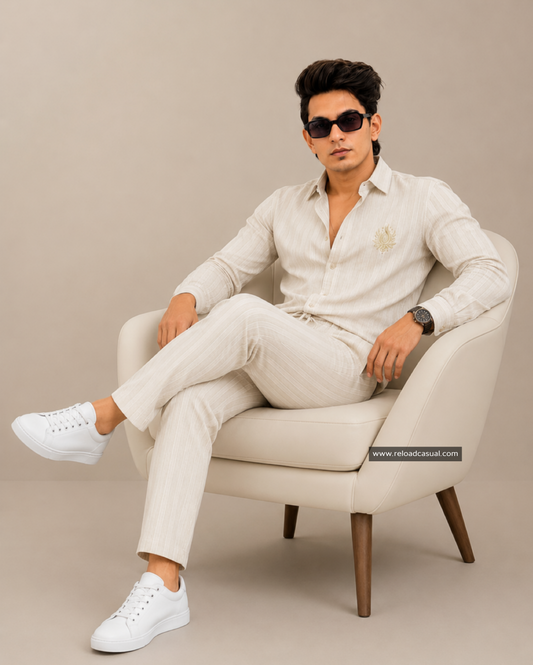 Stylish Lotus Embroidery Linen Tracksuit Set