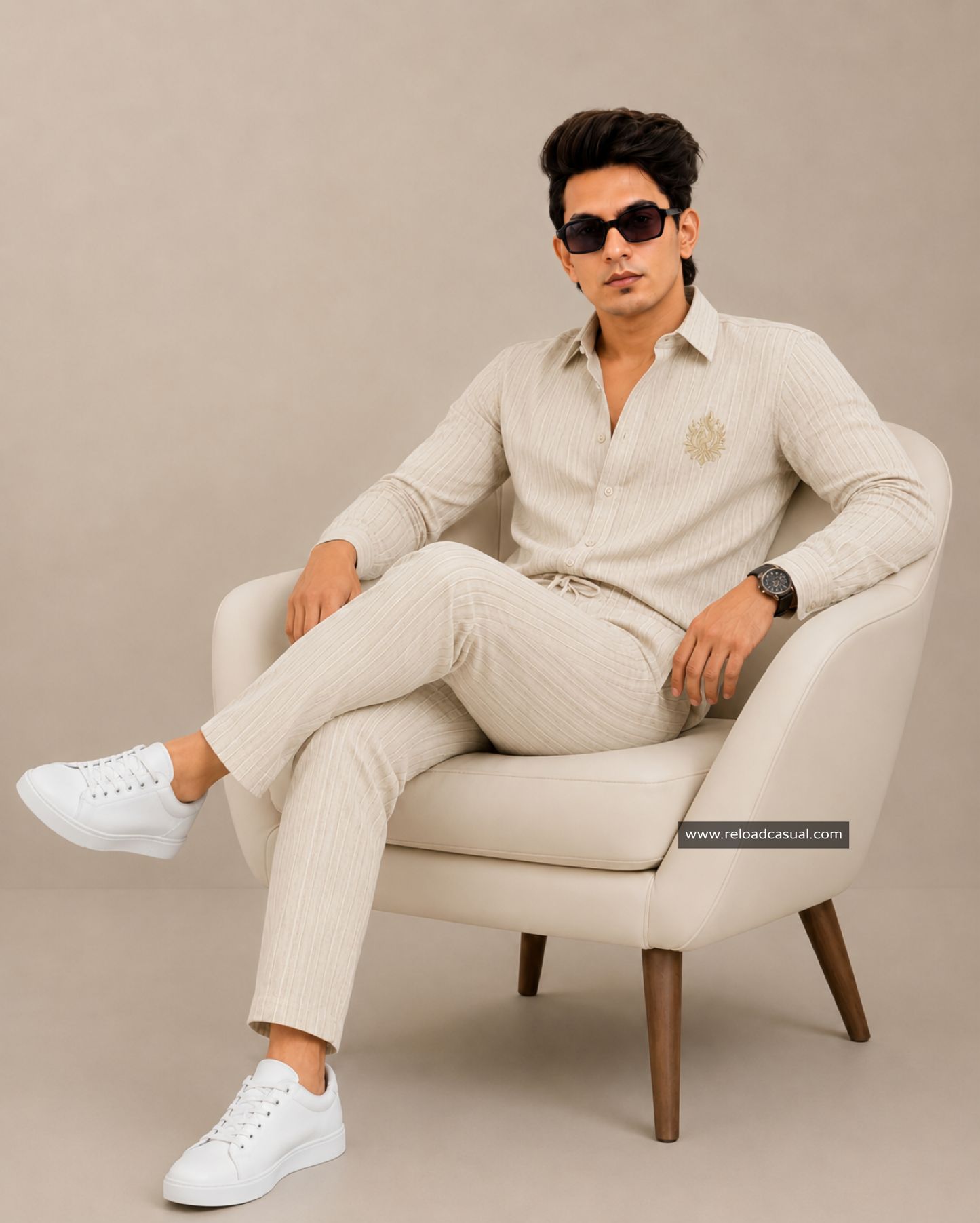 Stylish Lotus Embroidery Linen Tracksuit Set
