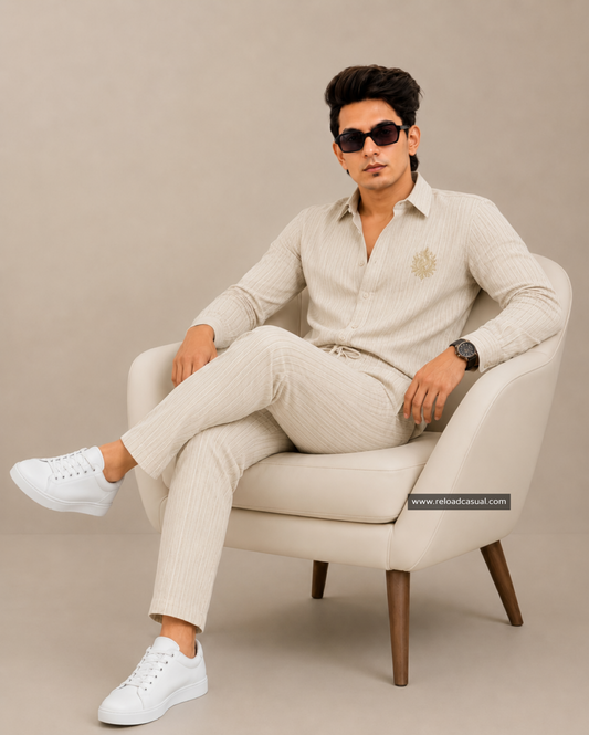 Stylish Lotus Embroidery Linen Tracksuit Set