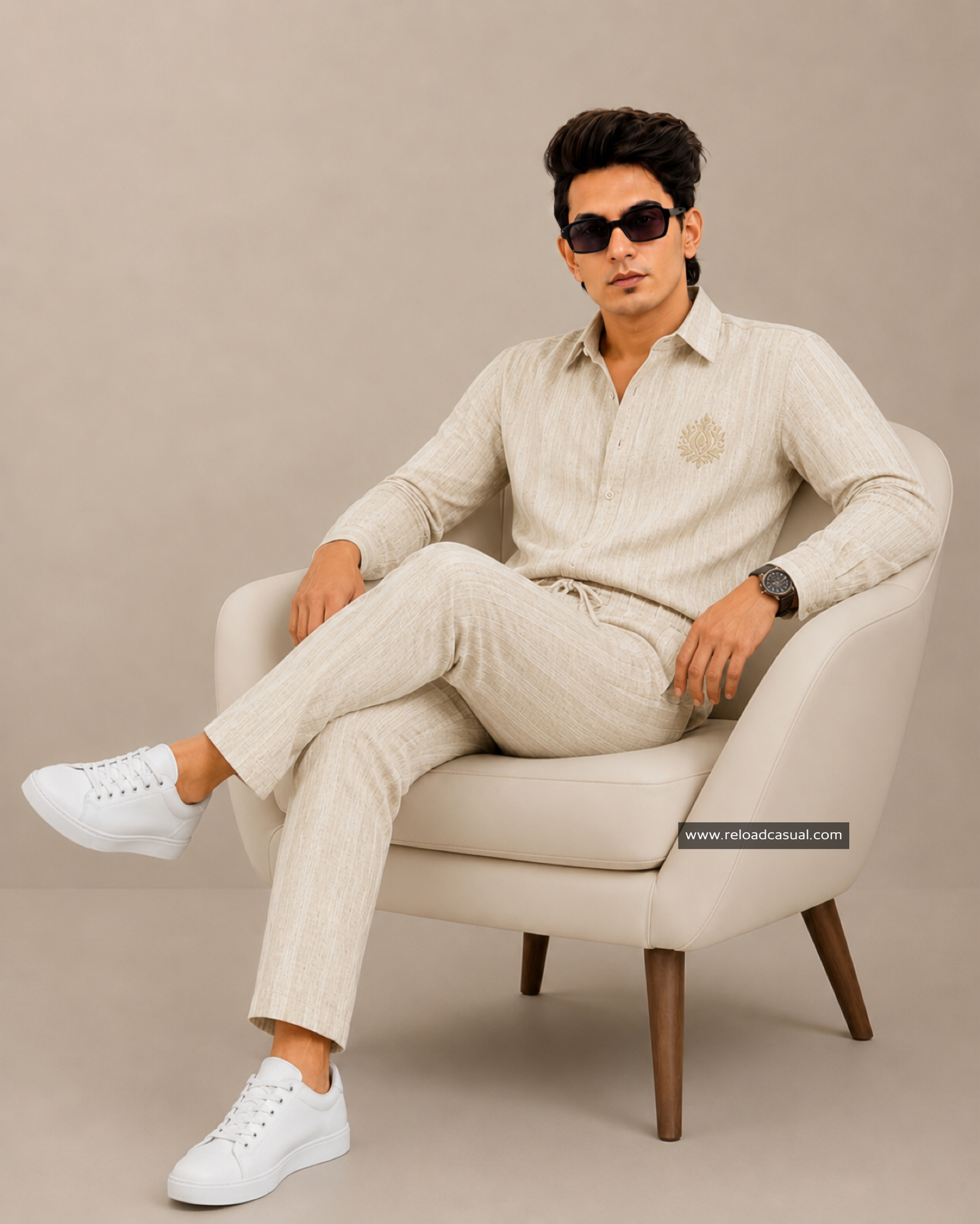 Stylish Lotus Embroidery Linen Tracksuit Set