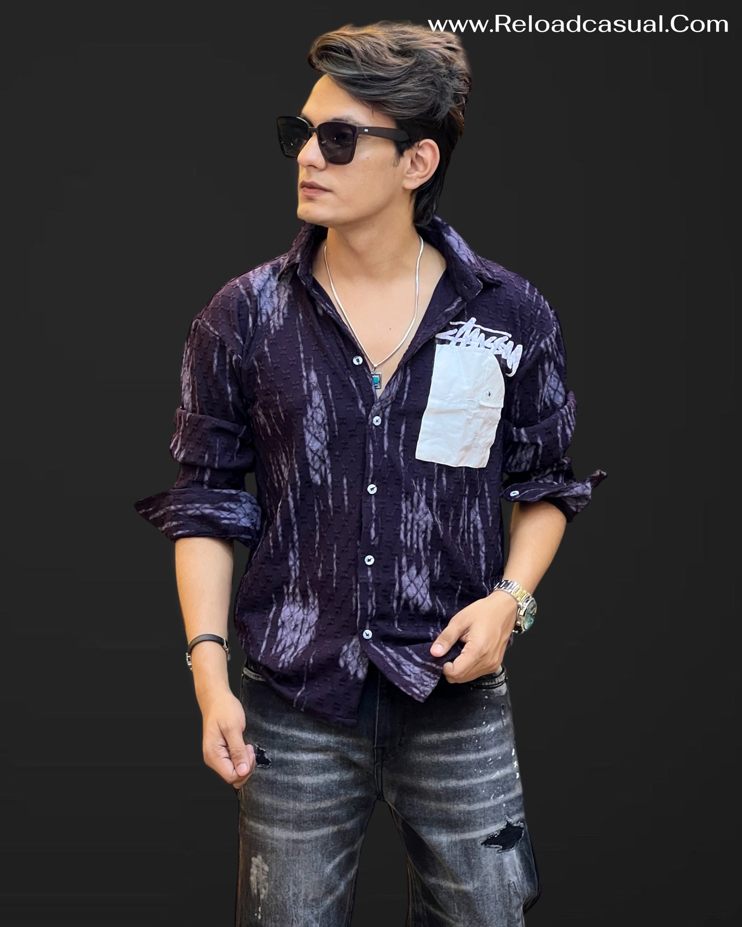 Crinkled Tie-Dye Casual Shirt