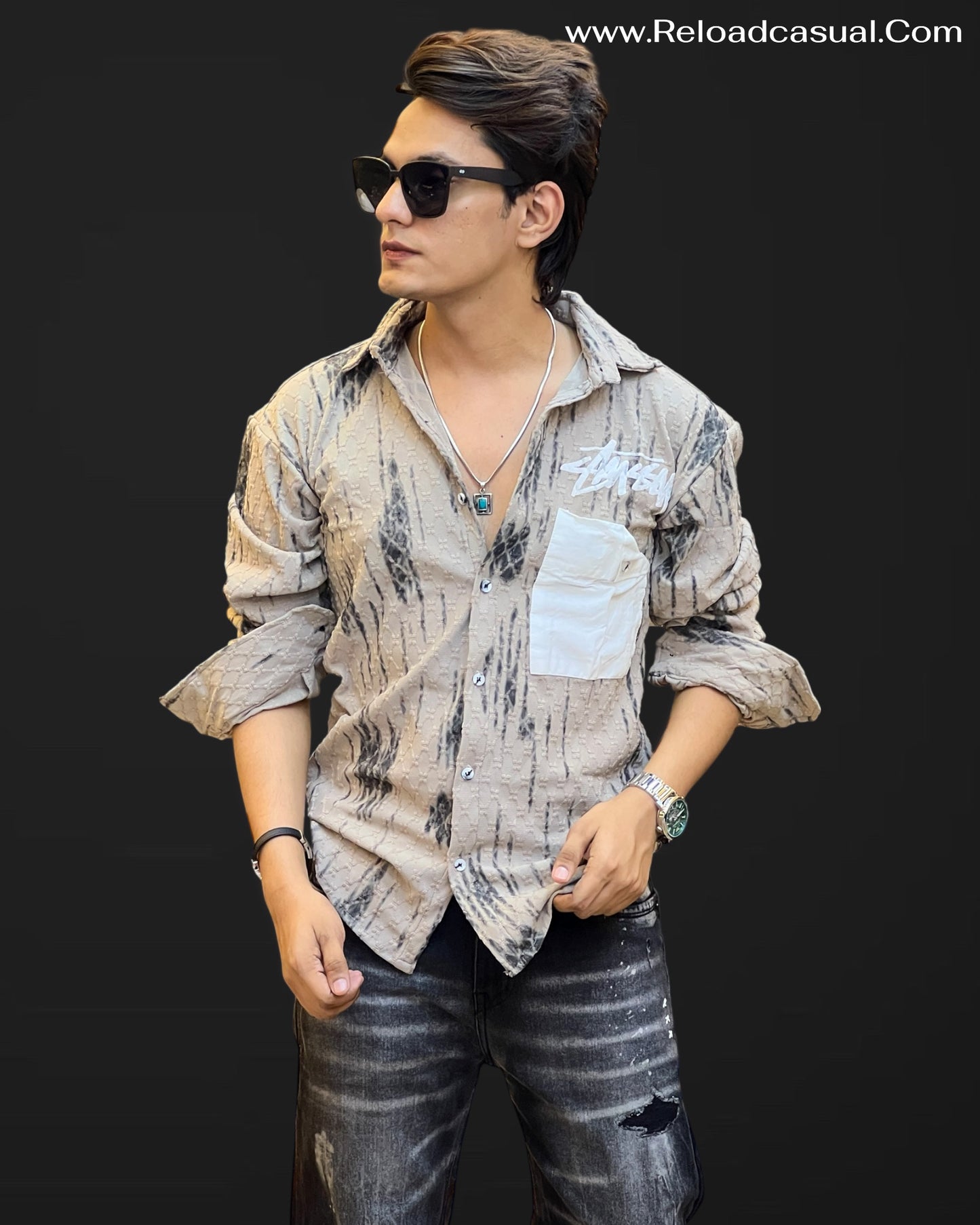 Crinkled Tie-Dye Casual Shirt