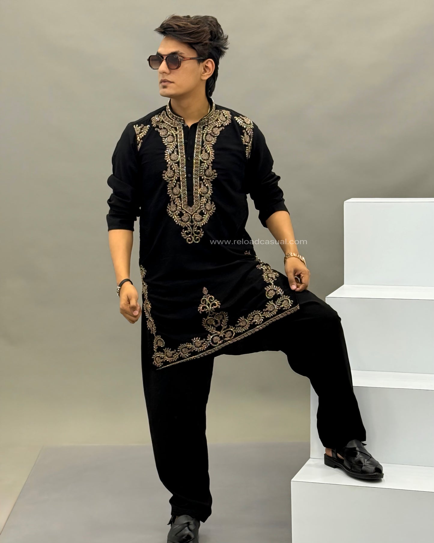 Black Zari Embroidered Kurta Set