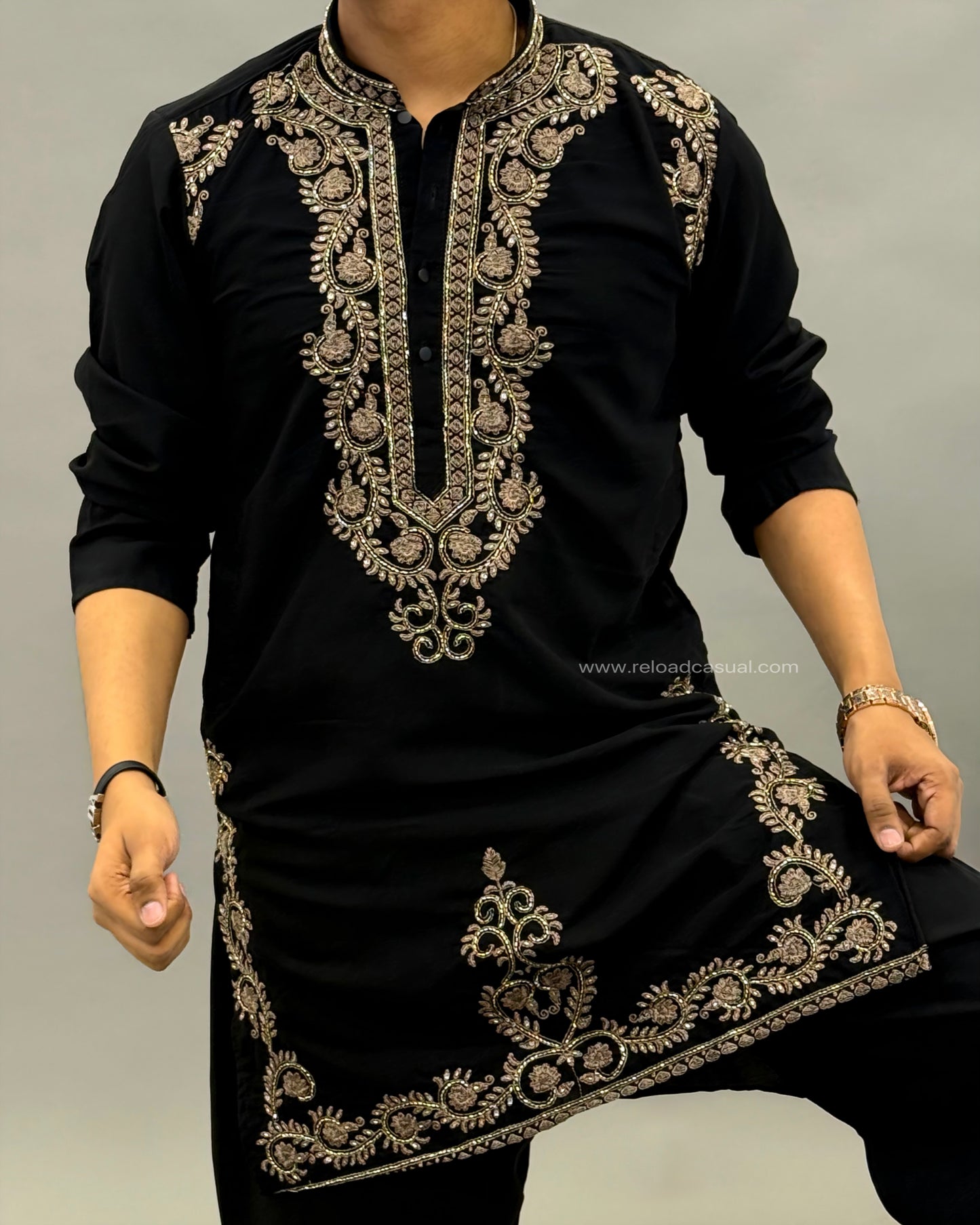 Black Zari Embroidered Kurta Set