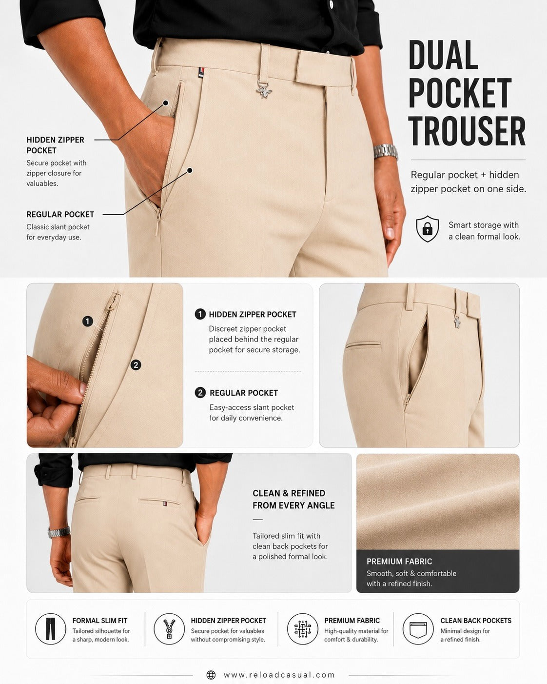 Men's Oxford Breathable Shirt + Hidden Zip Pocket Pant Combo