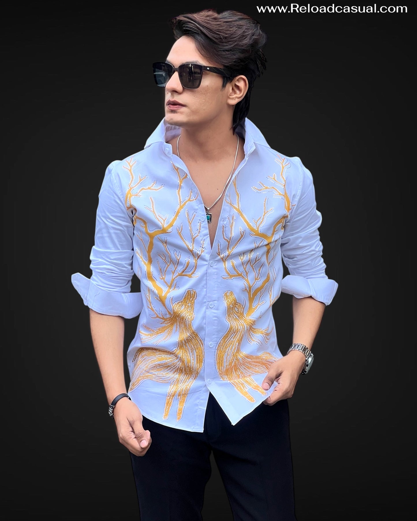 Golden Deer Embroidered Shirt