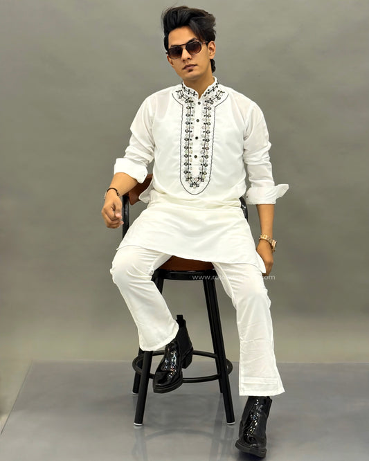 Diamond Embroidered Mandarin Bootcut Kurta Set