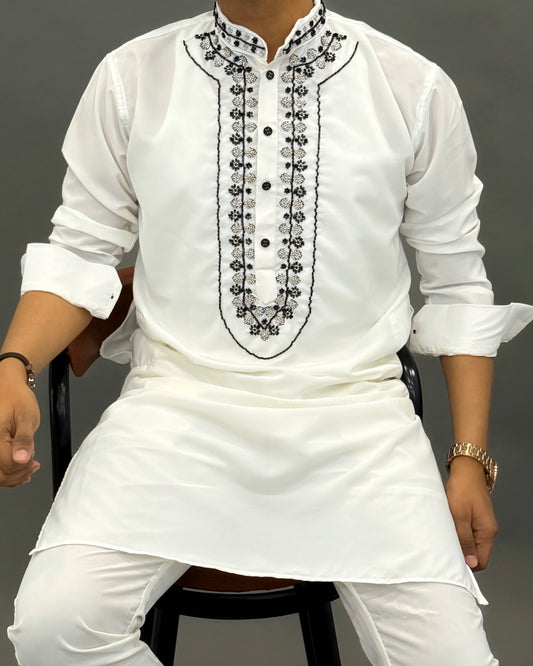 Diamond Embroidered Mandarin Bootcut Kurta Set