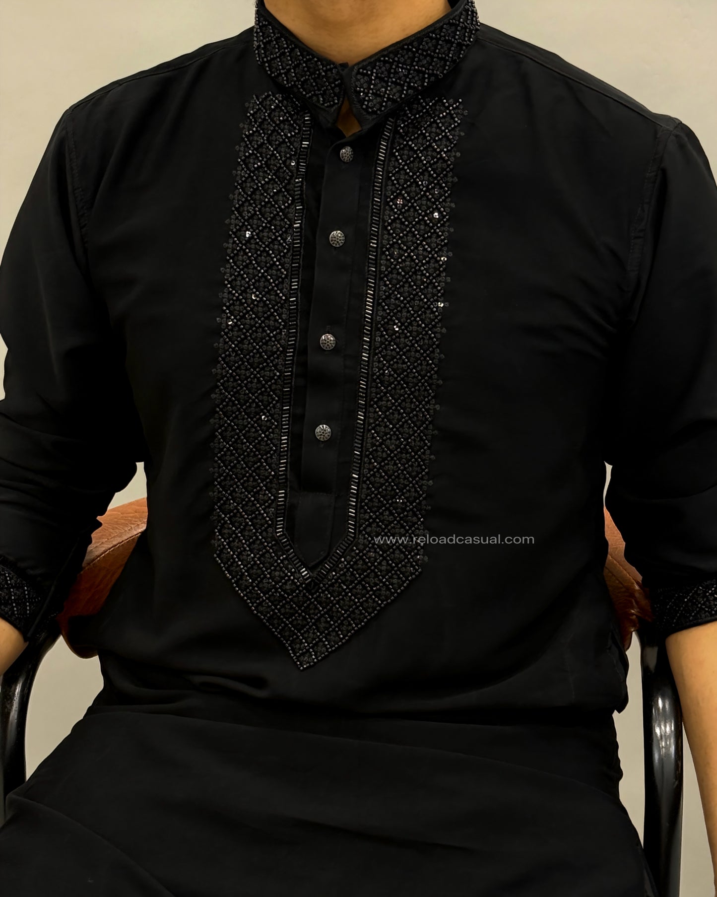Diamond Embroidered Mandarin Bootcut Kurta Set