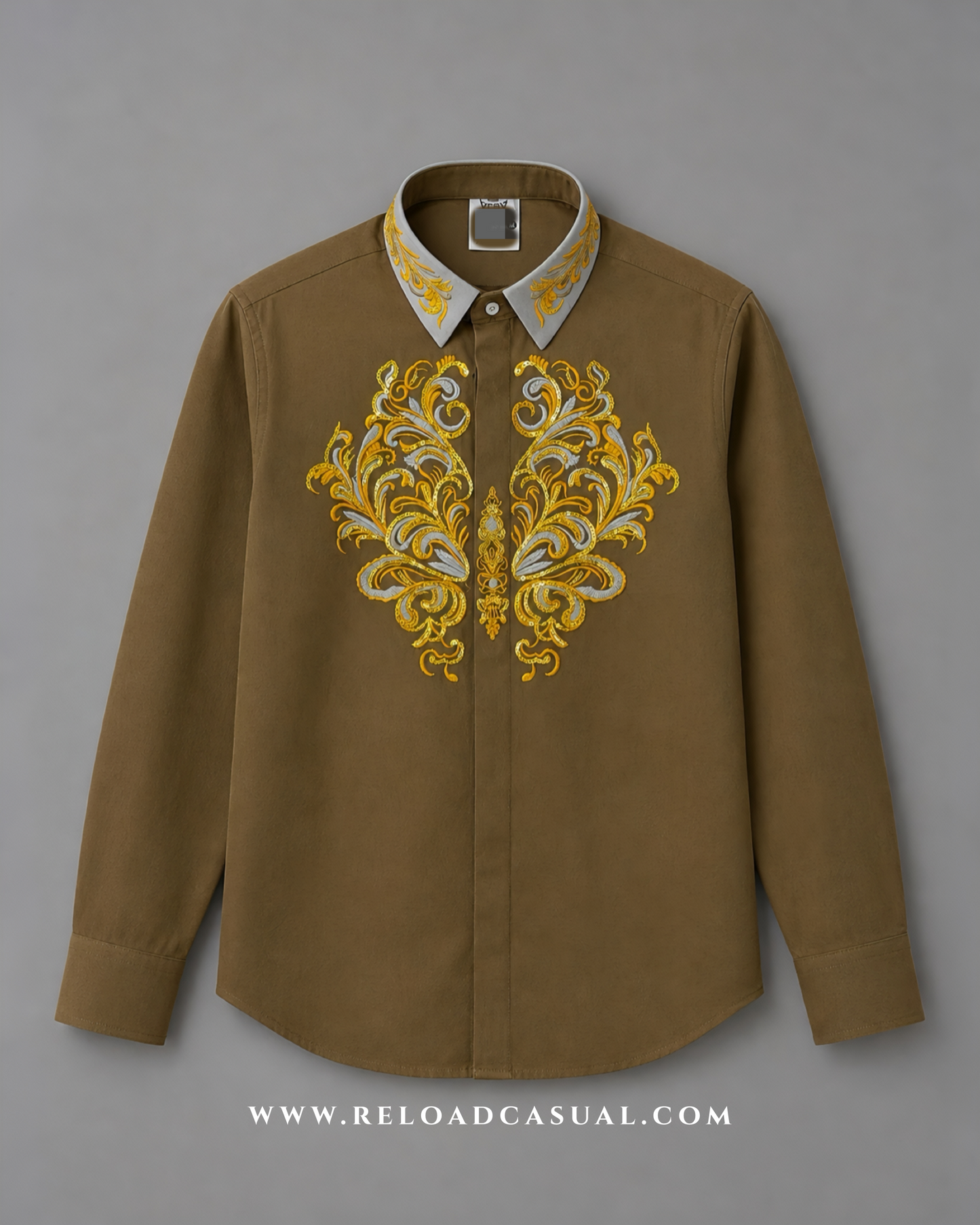 Men's Royal Contrast Collar Embroidered Shirt