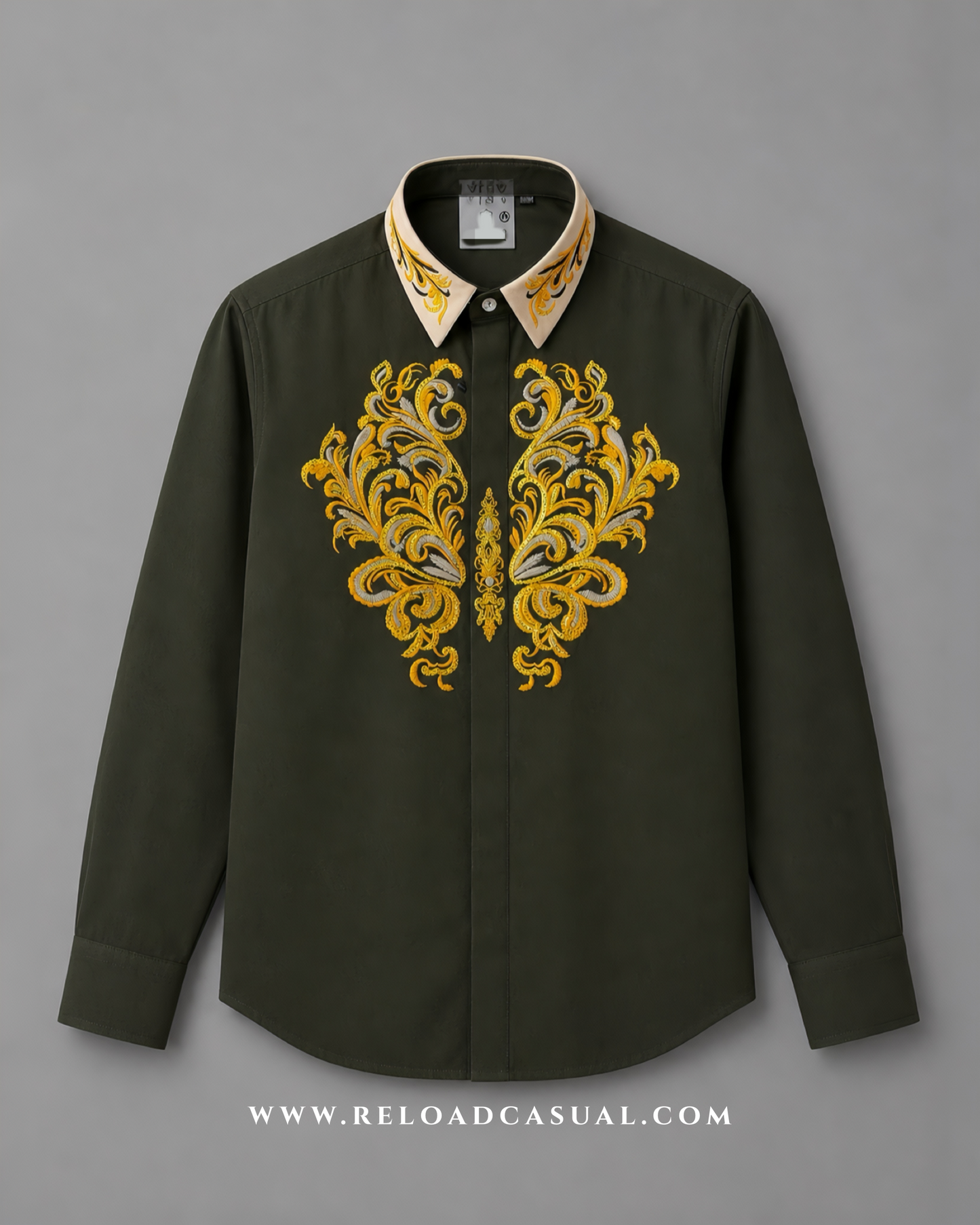Men's Royal Contrast Collar Embroidered Shirt