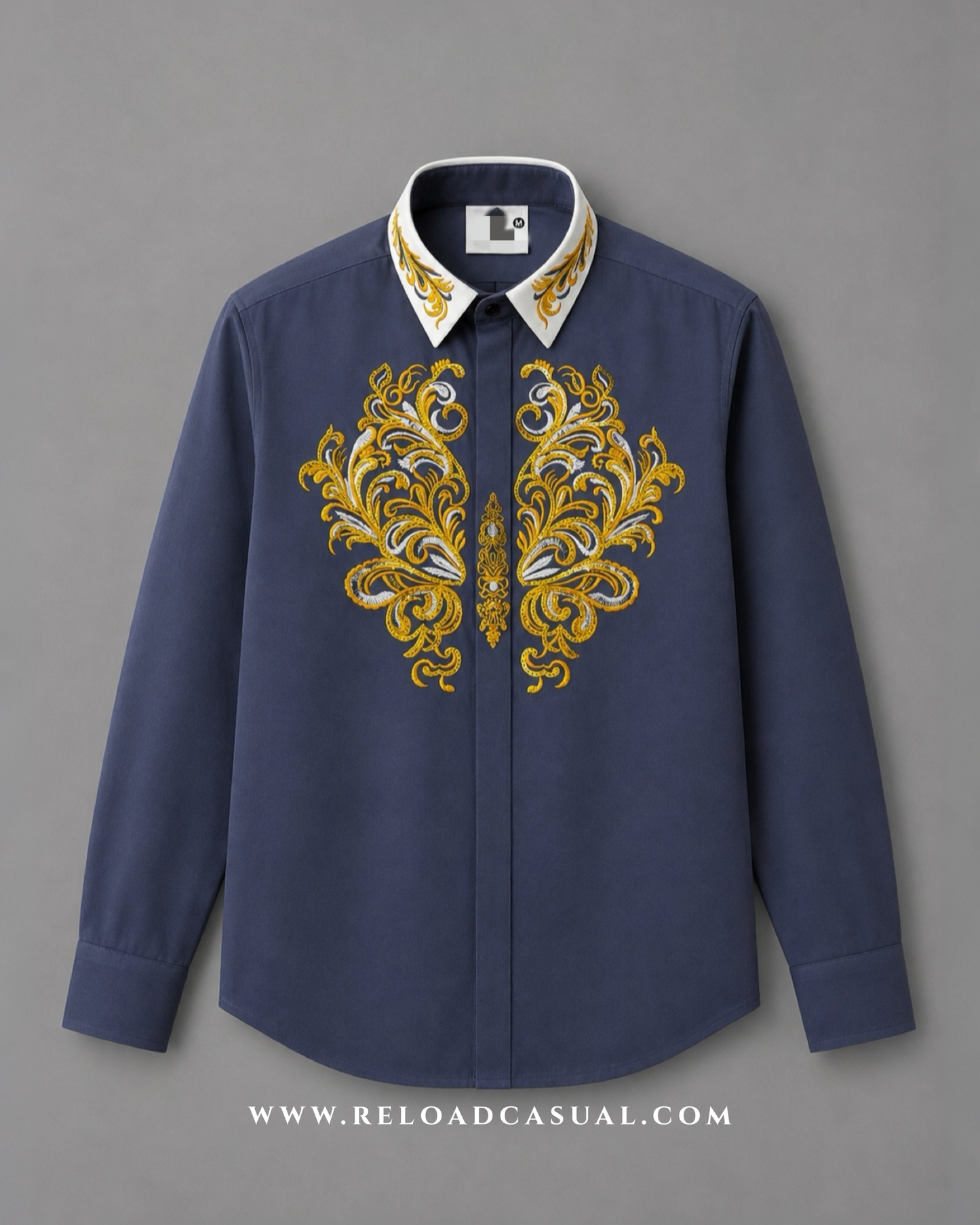 Men's Royal Contrast Collar Embroidered Shirt