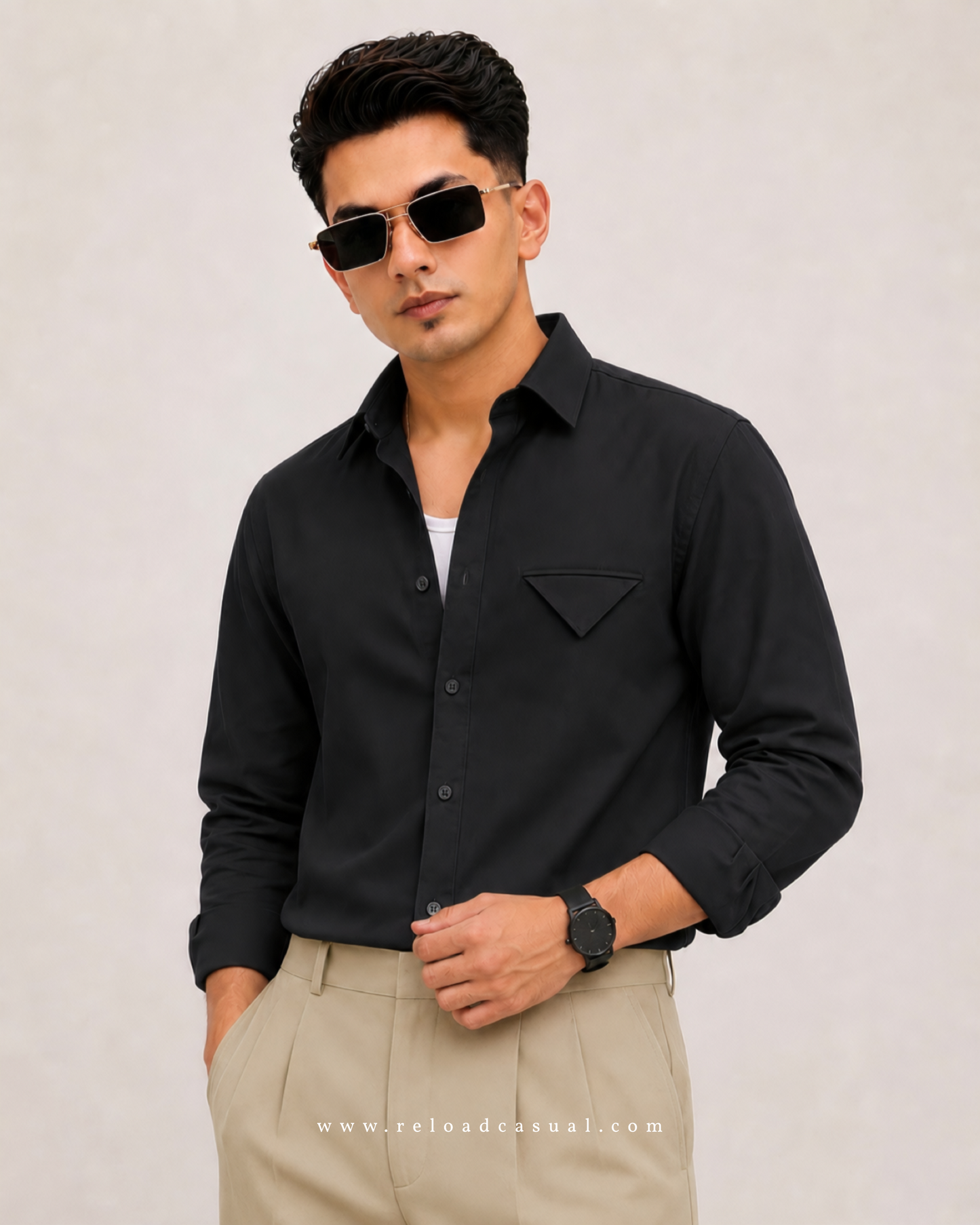 Single Flap Pocket Boxy Fit Shirt + Korean Baggy Adjuster Trousers