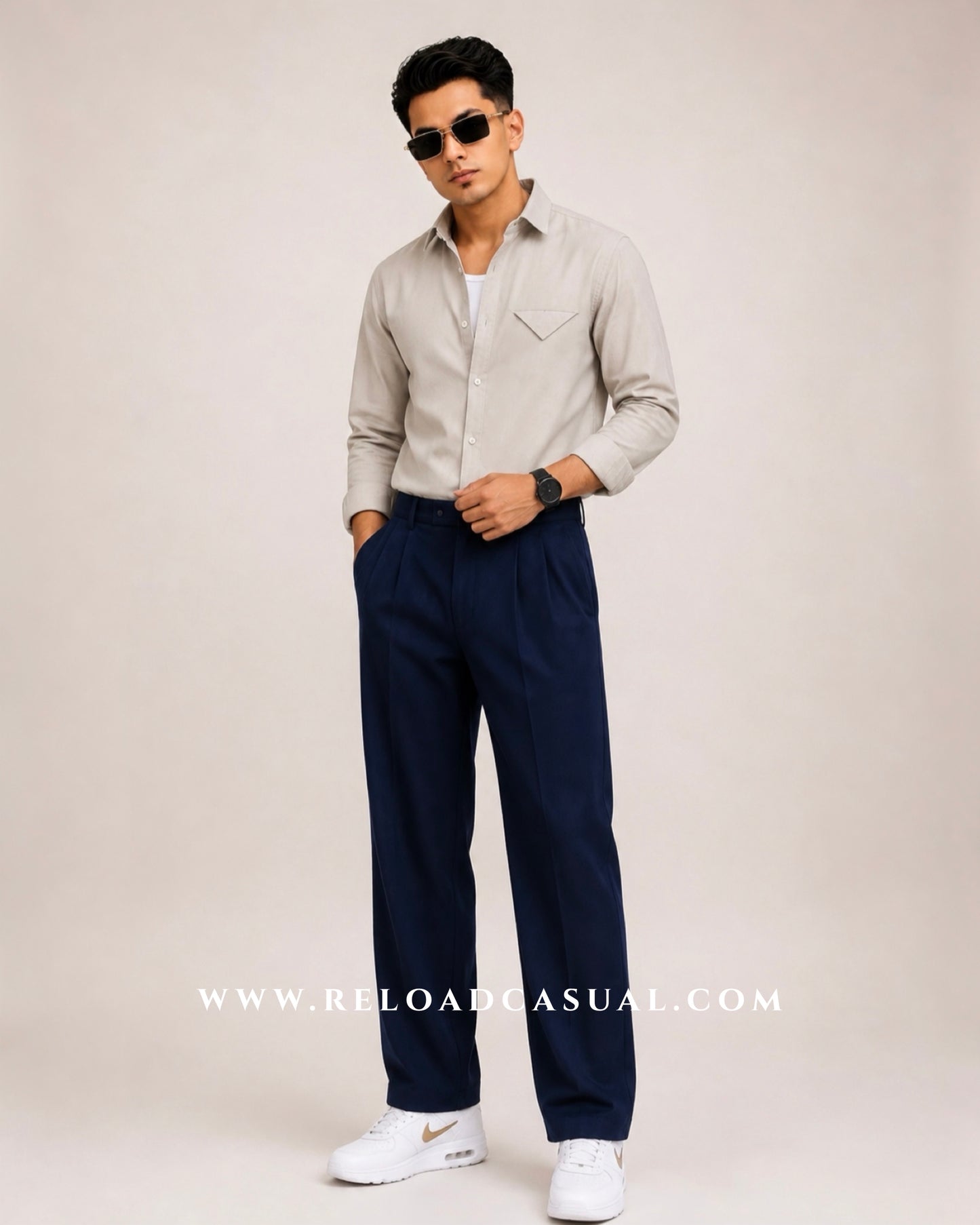 Single Flap Pocket Boxy Fit Shirt + Korean Baggy Adjuster Trousers