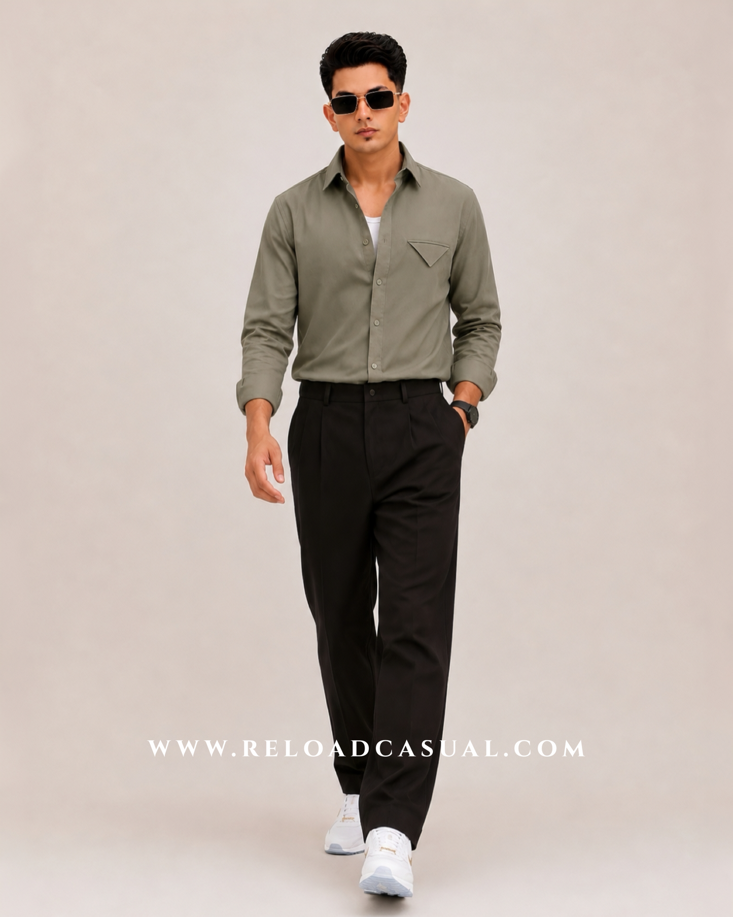 Single Flap Pocket Boxy Fit Shirt + Korean Baggy Adjuster Trousers